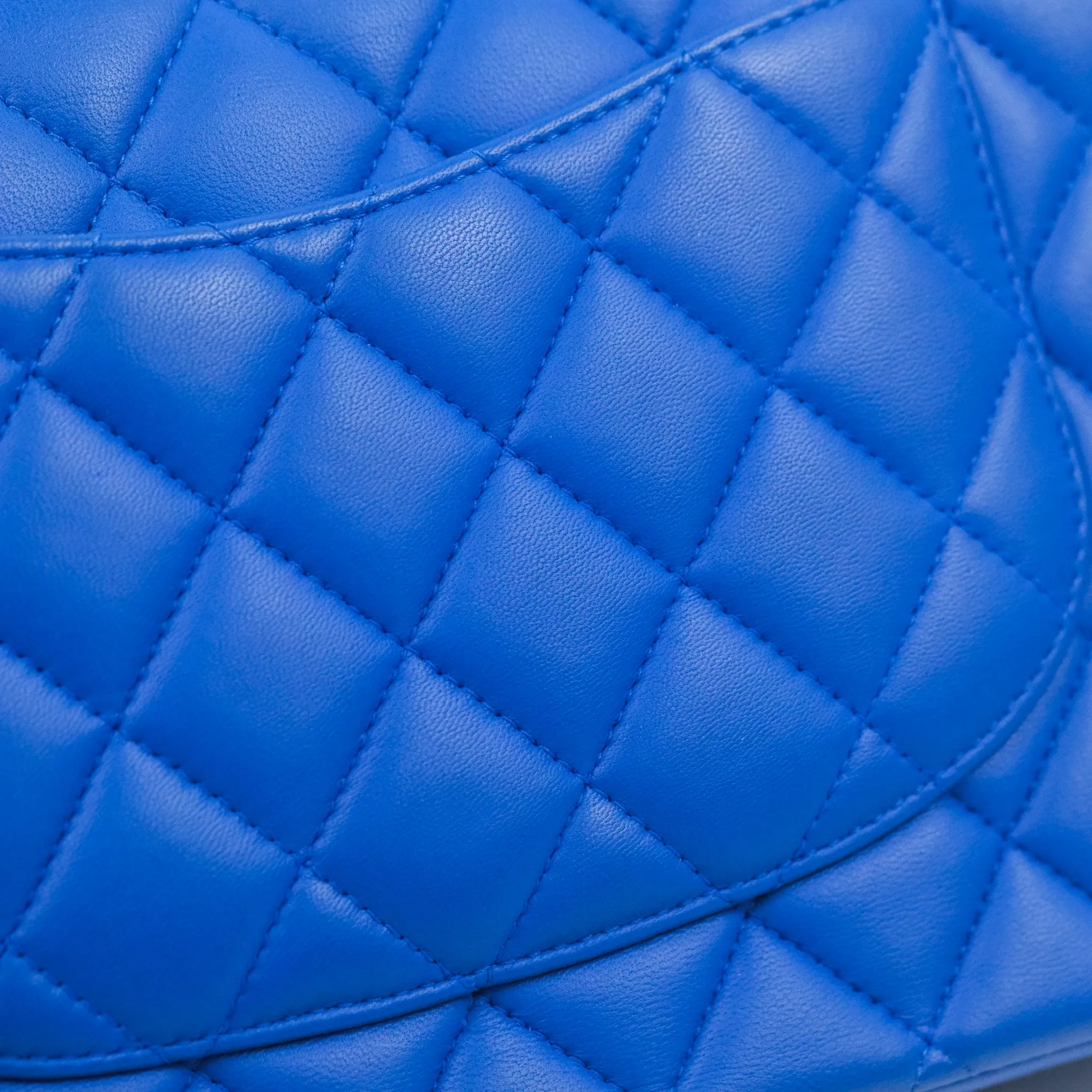 Chanel Classic M/L Medium Flap Quilted Blue Lambskin Silver Hardware