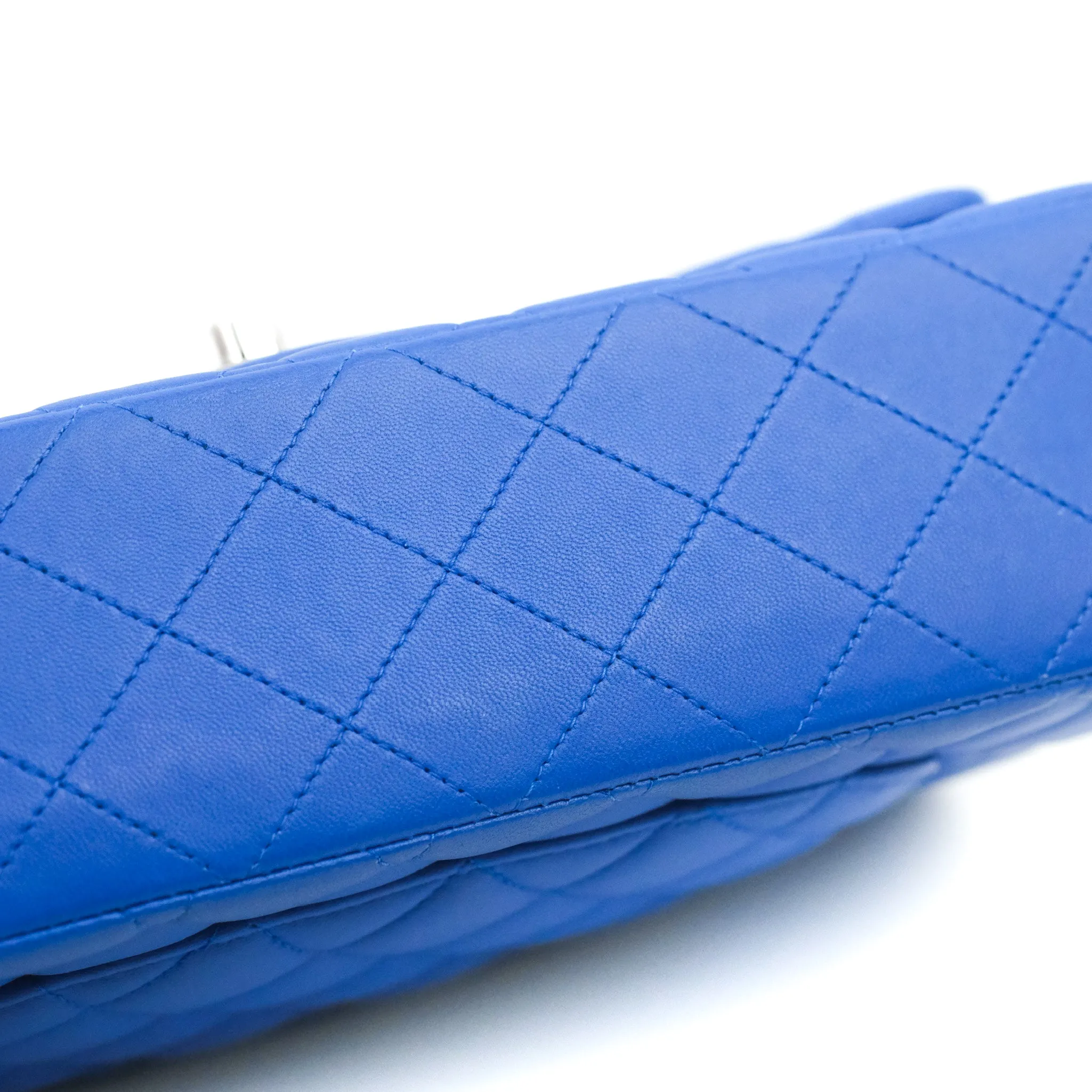 Chanel Classic M/L Medium Flap Quilted Blue Lambskin Silver Hardware