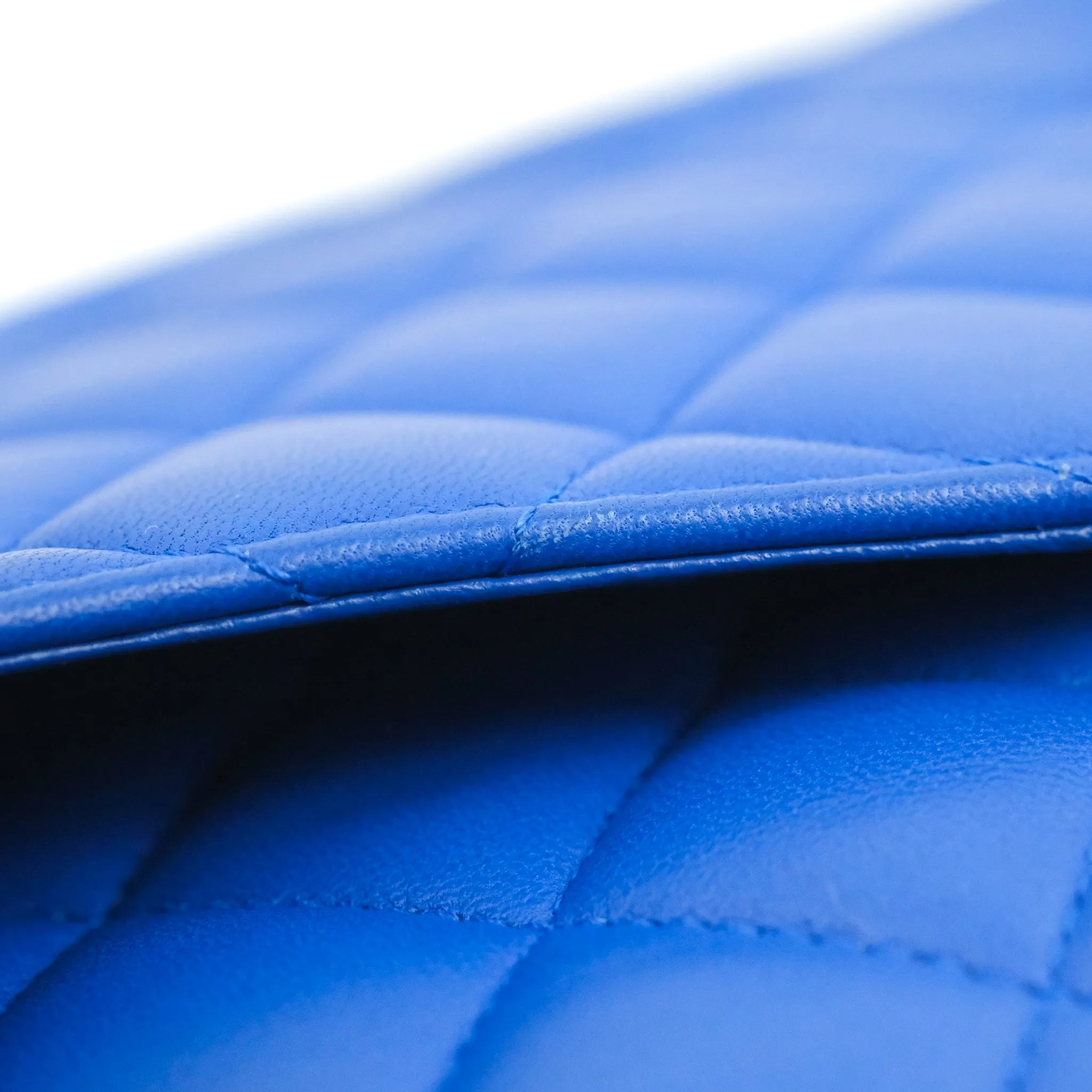 Chanel Classic M/L Medium Flap Quilted Blue Lambskin Silver Hardware