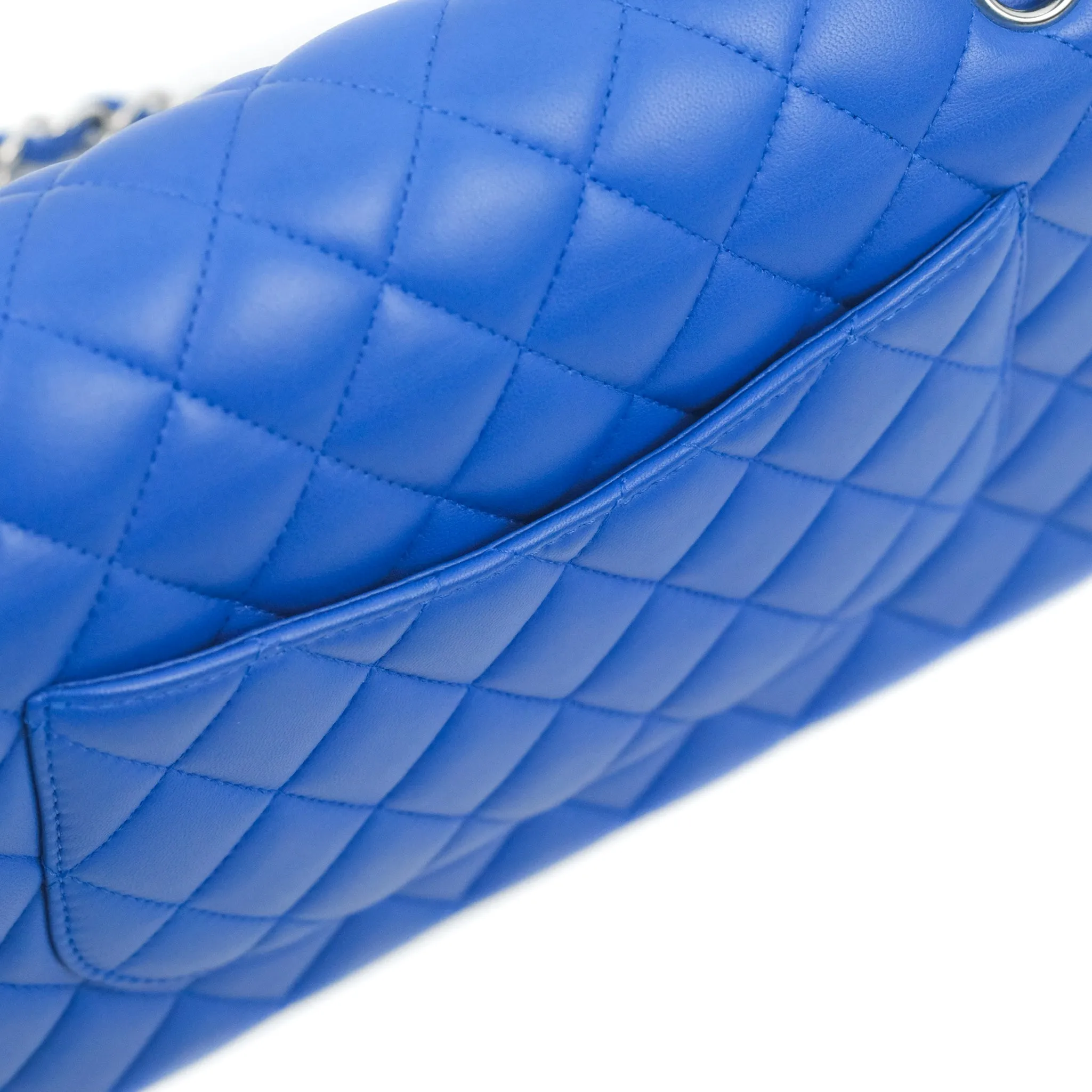 Chanel Classic M/L Medium Flap Quilted Blue Lambskin Silver Hardware