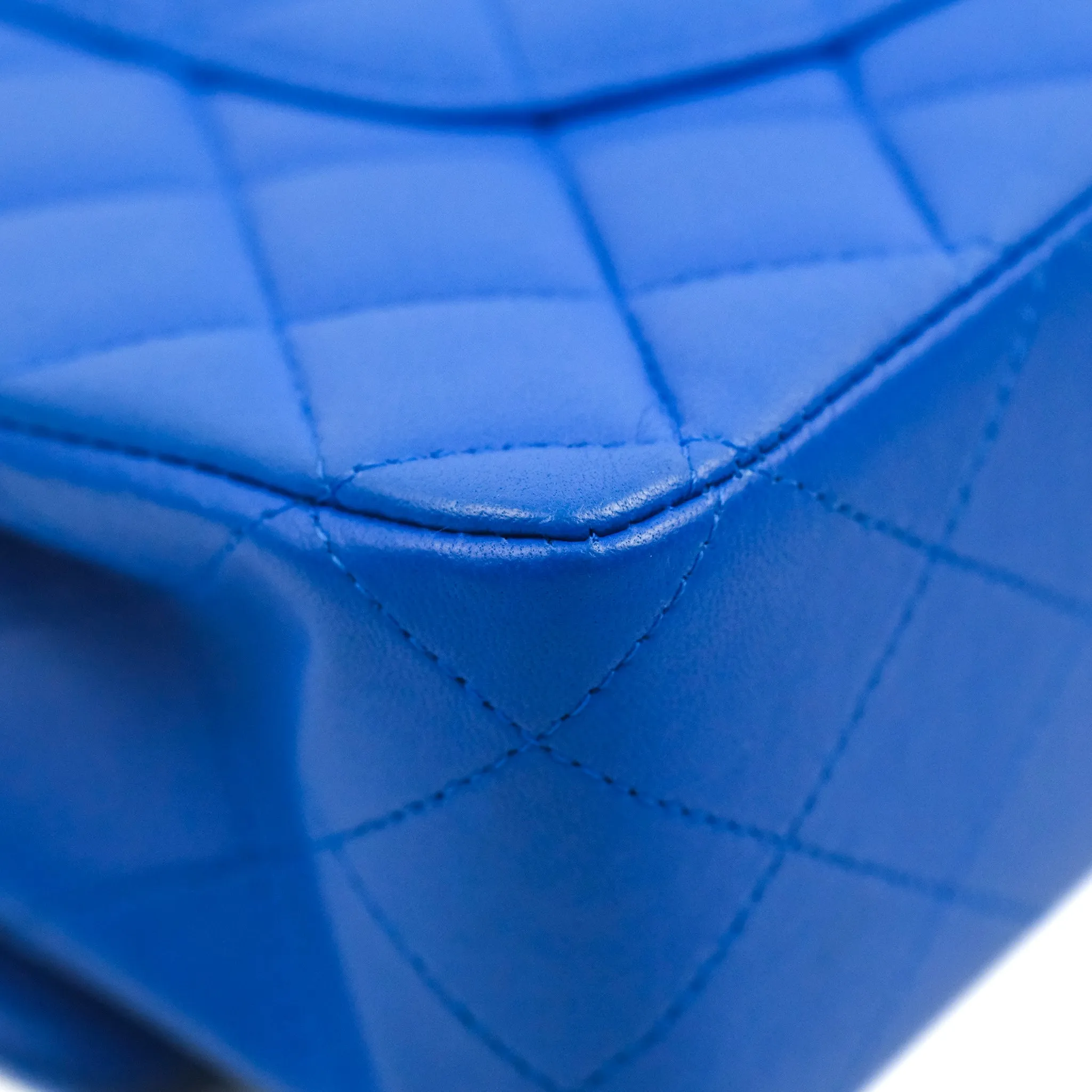 Chanel Classic M/L Medium Flap Quilted Blue Lambskin Silver Hardware