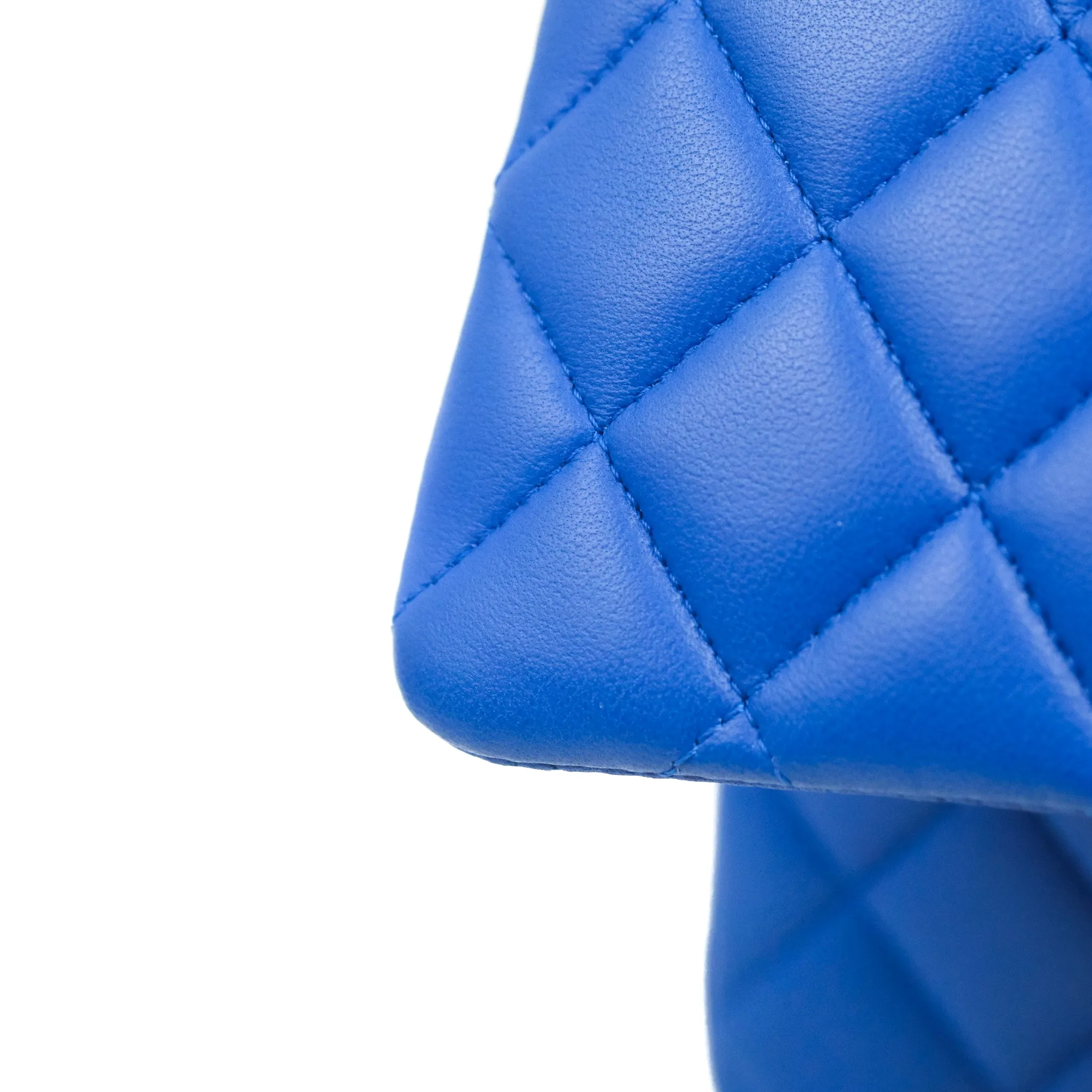 Chanel Classic M/L Medium Flap Quilted Blue Lambskin Silver Hardware