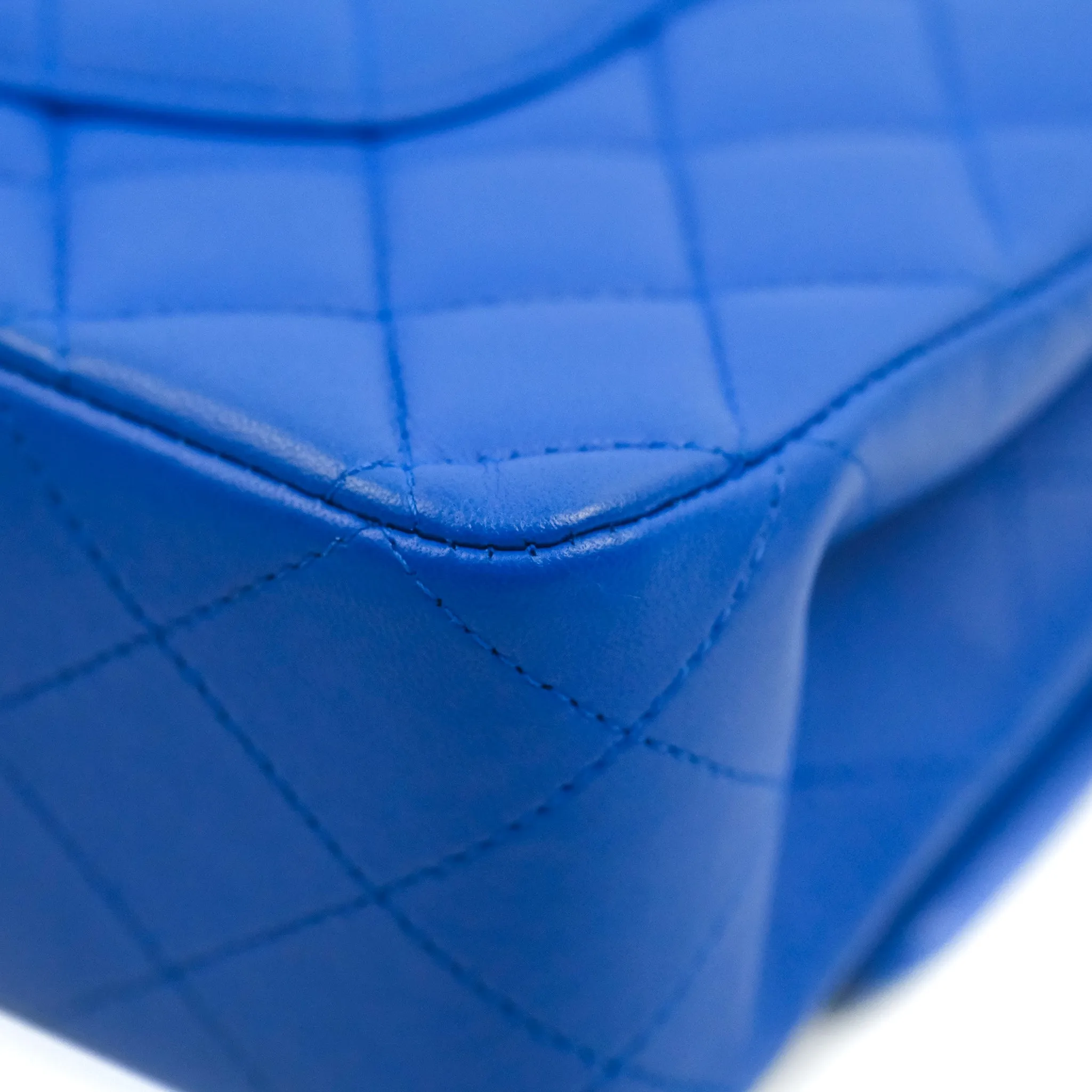 Chanel Classic M/L Medium Flap Quilted Blue Lambskin Silver Hardware
