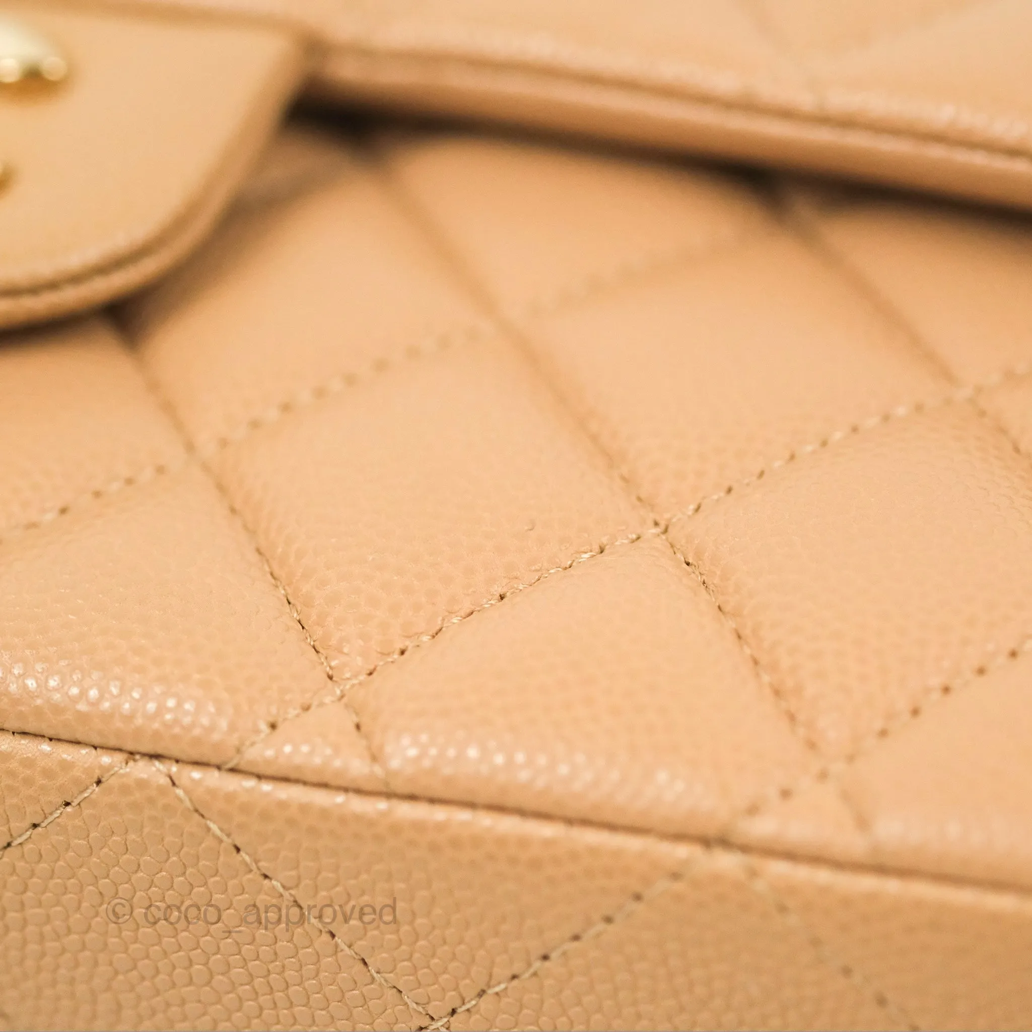 Chanel Classic M/L Medium Flap Quilted Dark Beige Caviar Gold Hardware 19B