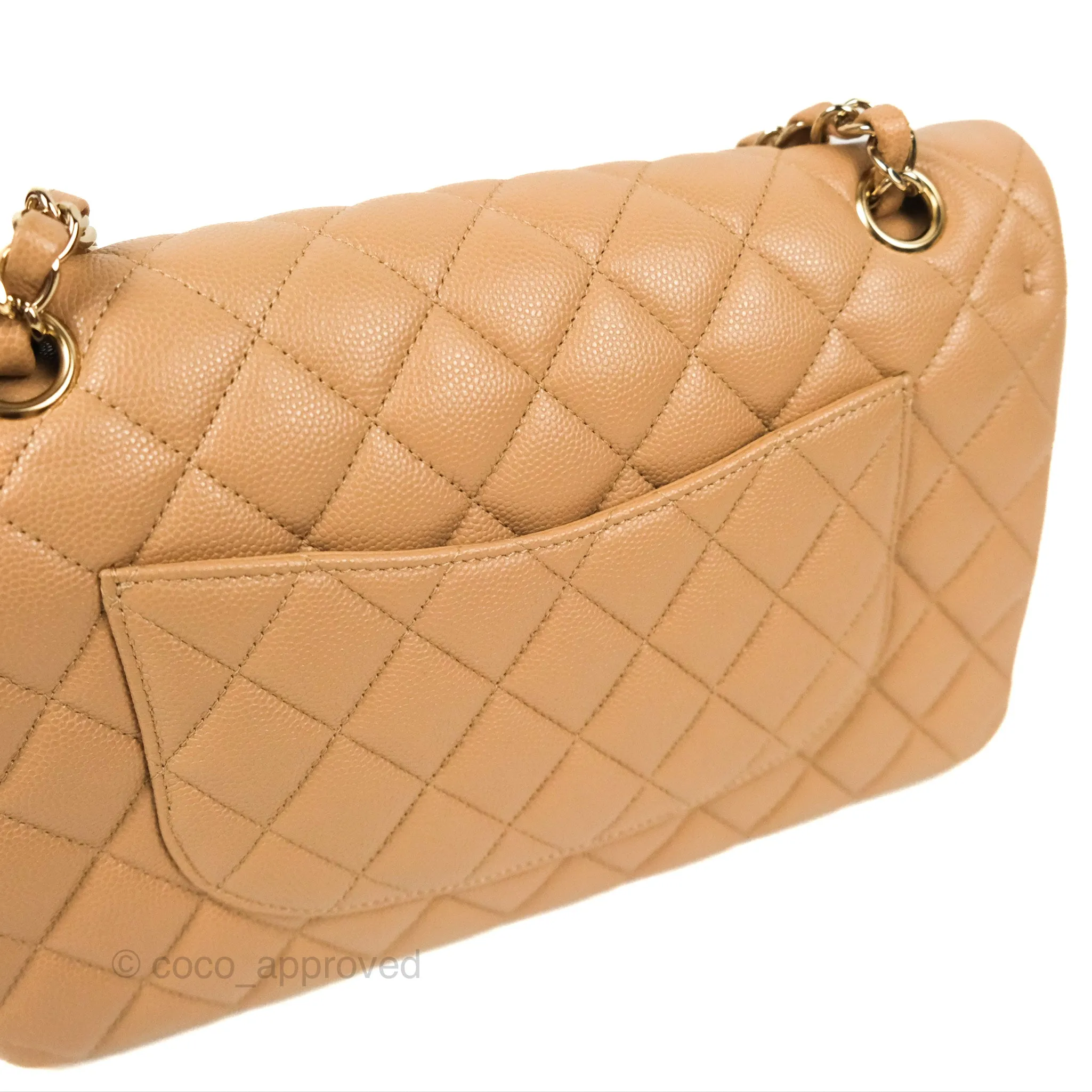 Chanel Classic M/L Medium Flap Quilted Dark Beige Caviar Gold Hardware 19B