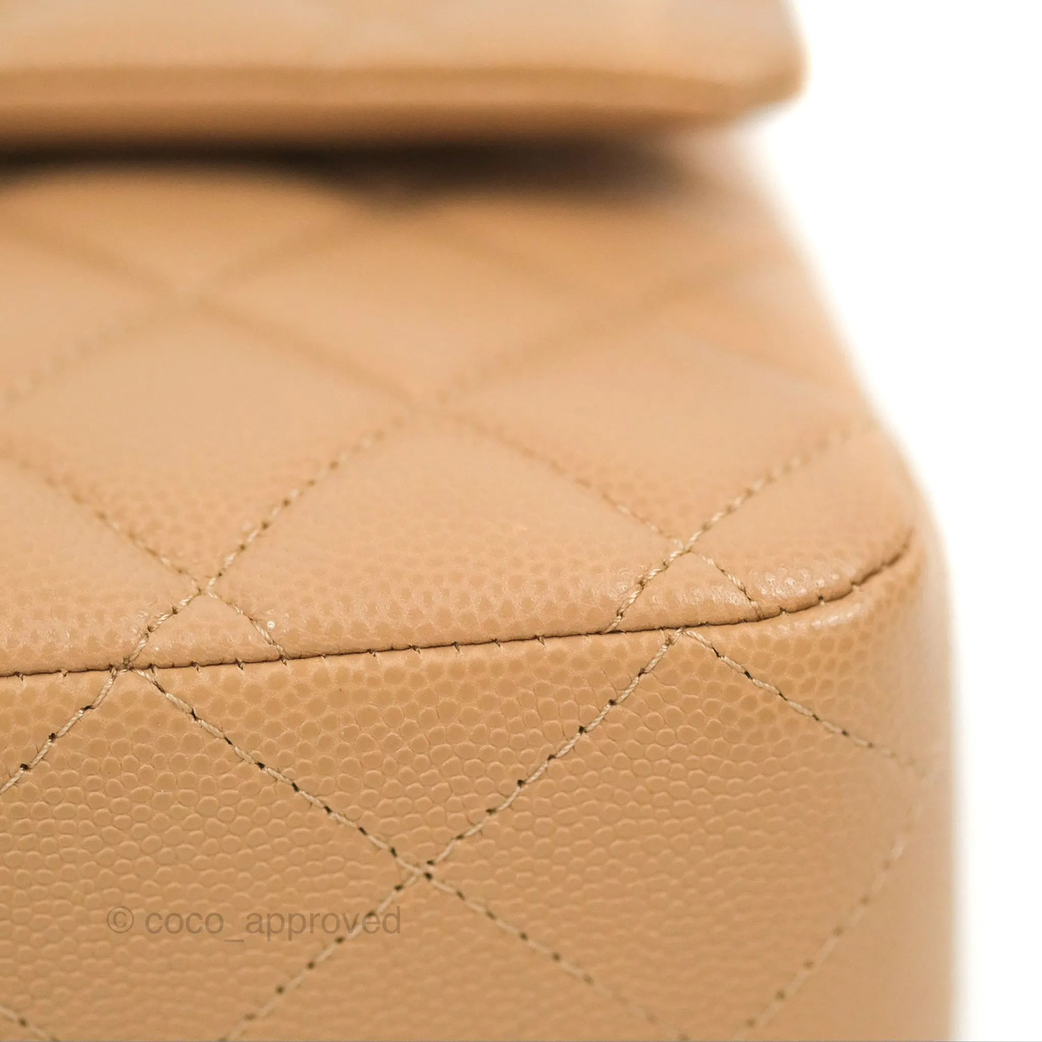 Chanel Classic M/L Medium Flap Quilted Dark Beige Caviar Gold Hardware 19B