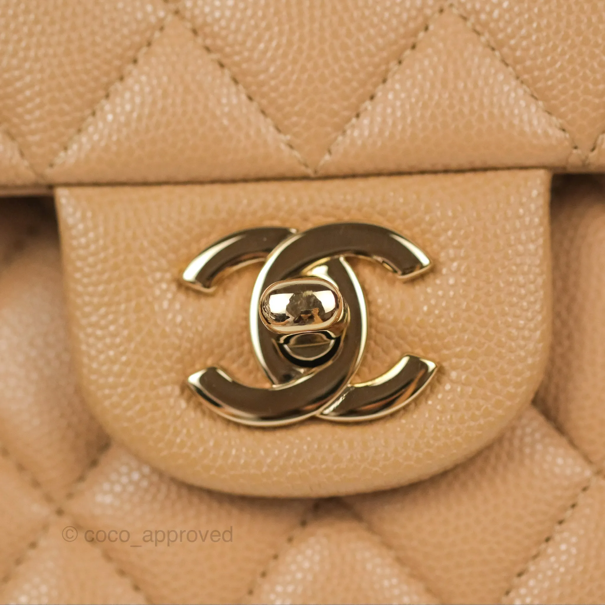Chanel Classic M/L Medium Flap Quilted Dark Beige Caviar Gold Hardware 19B