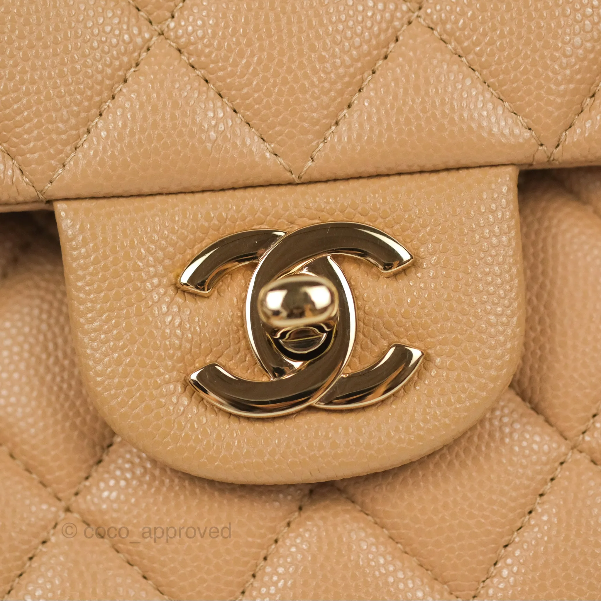 Chanel Classic M/L Medium Flap Quilted Dark Beige Caviar Gold Hardware 19B