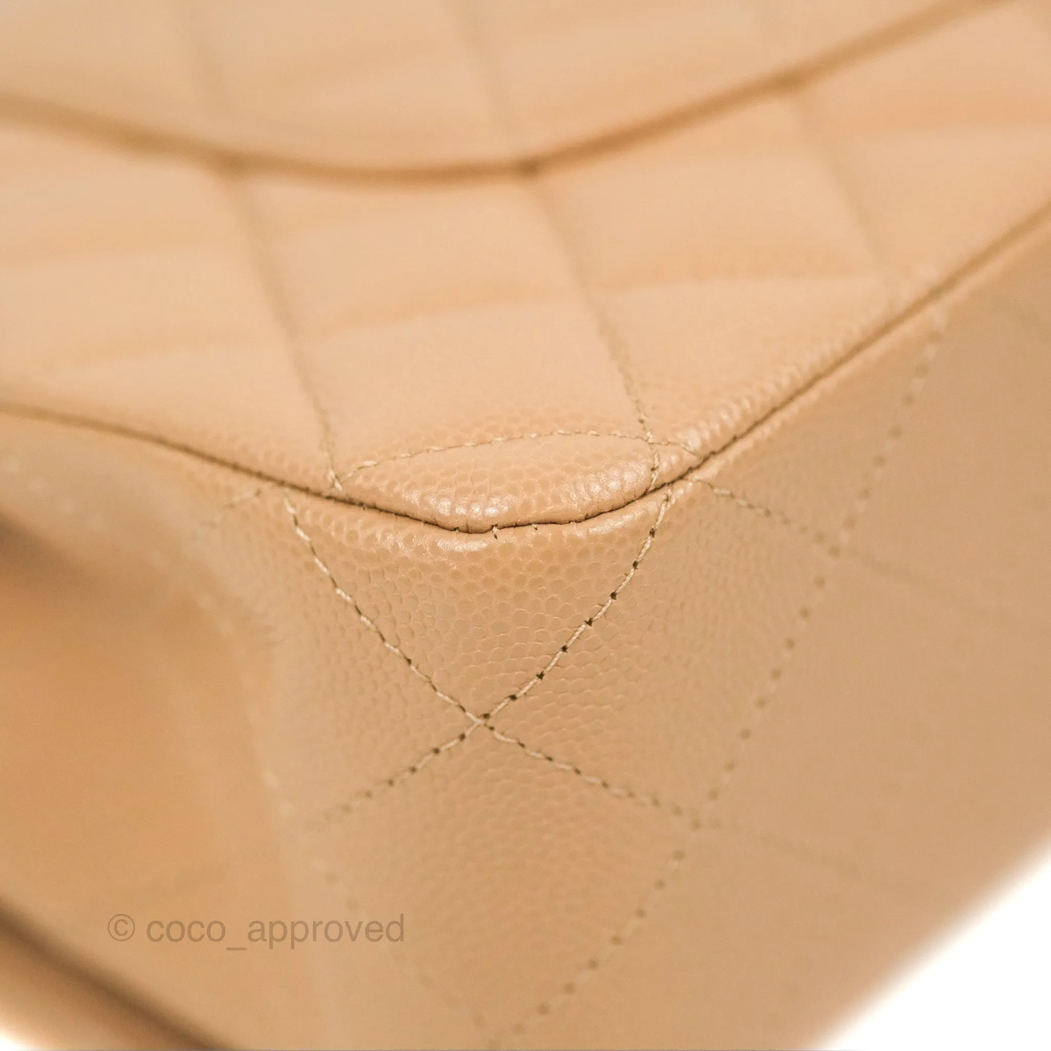 Chanel Classic M/L Medium Flap Quilted Dark Beige Caviar Gold Hardware 19B