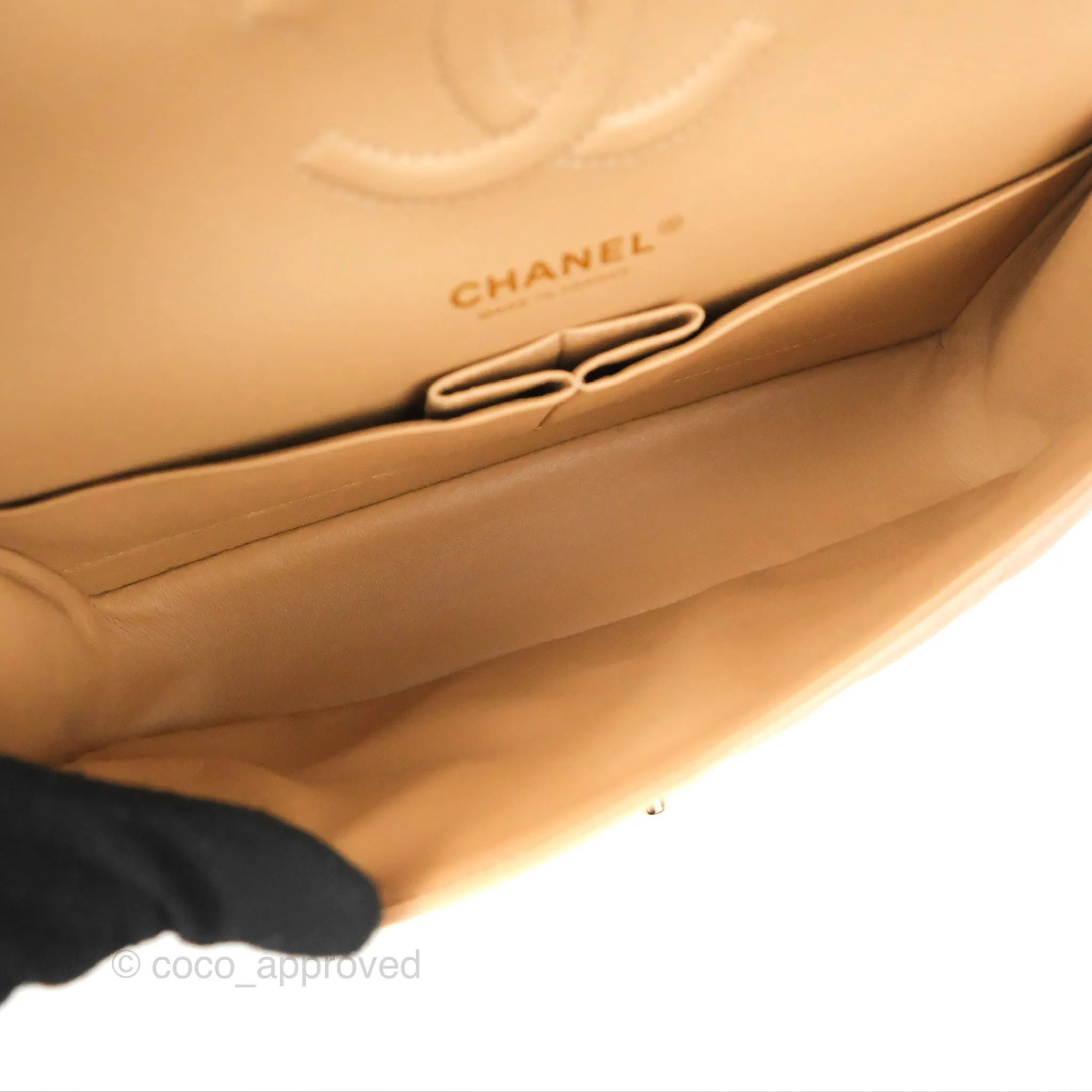 Chanel Classic M/L Medium Flap Quilted Dark Beige Caviar Gold Hardware 19B