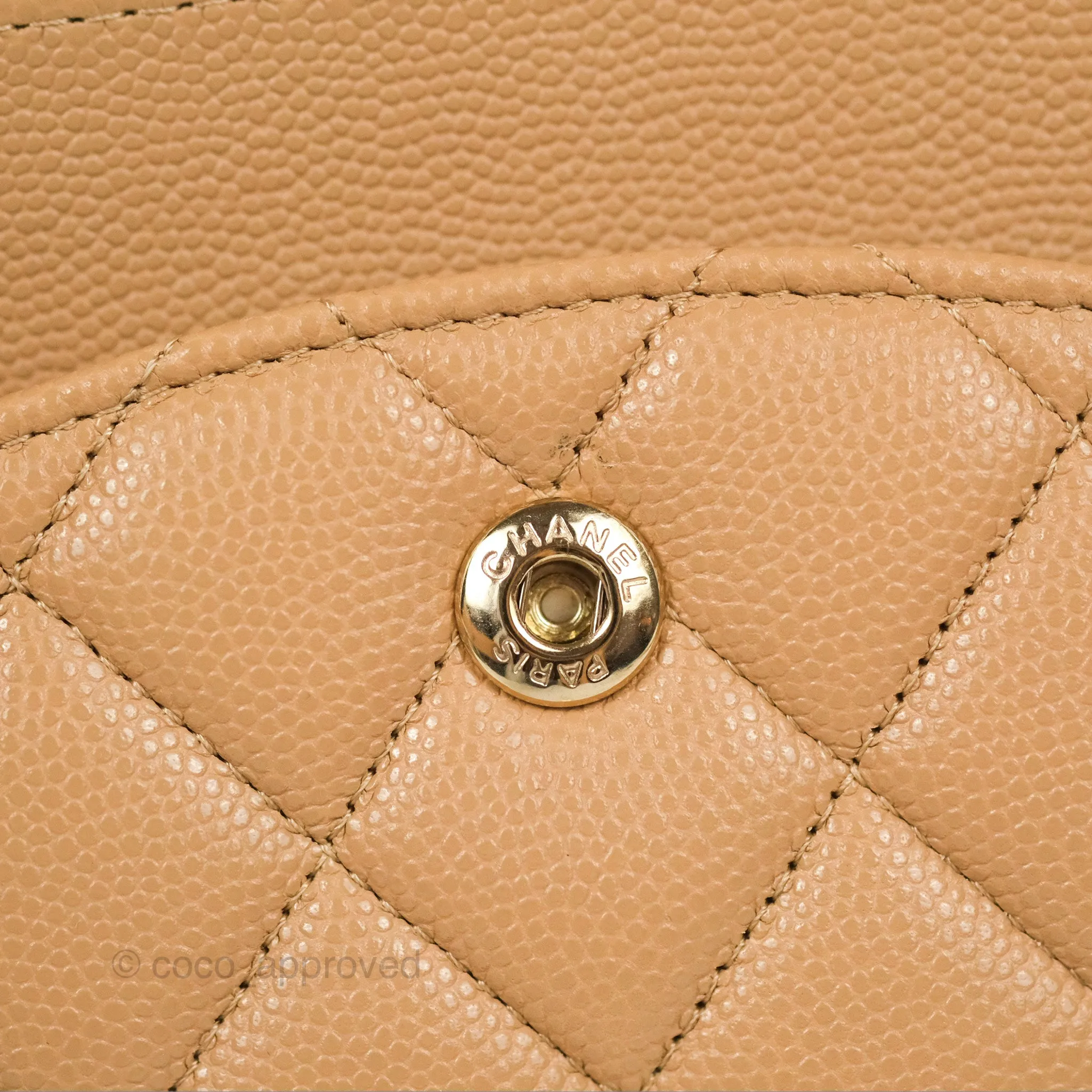 Chanel Classic M/L Medium Flap Quilted Dark Beige Caviar Gold Hardware 19B