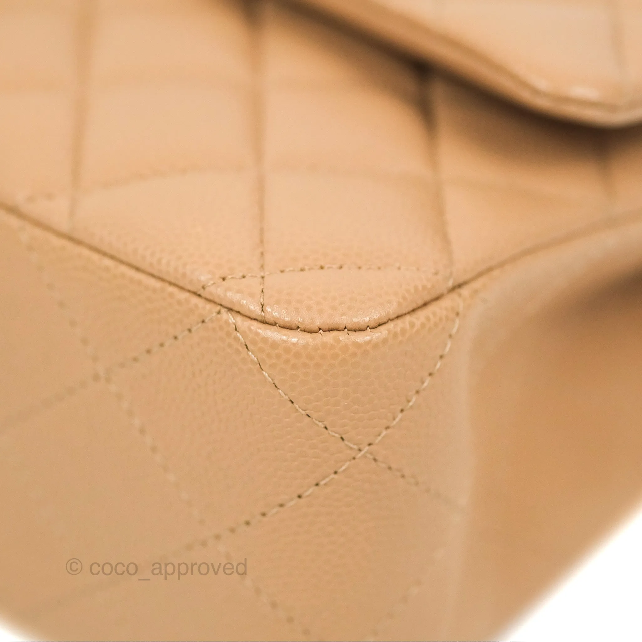 Chanel Classic M/L Medium Flap Quilted Dark Beige Caviar Gold Hardware 19B