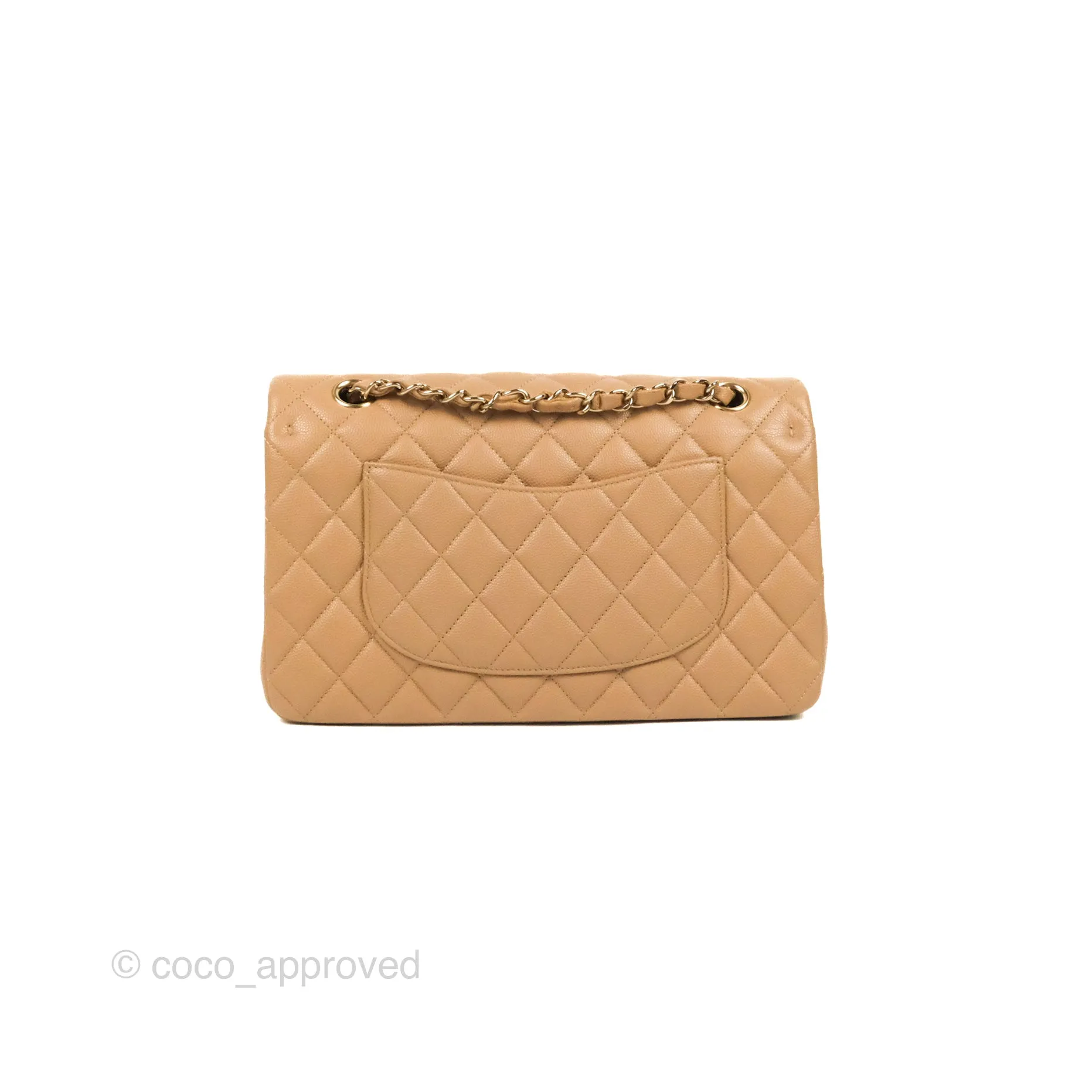 Chanel Classic M/L Medium Flap Quilted Dark Beige Caviar Gold Hardware 19B