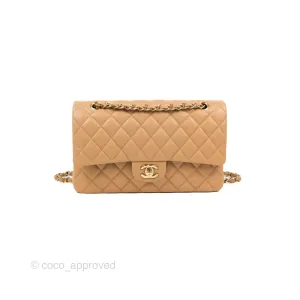 Chanel Classic M/L Medium Flap Quilted Dark Beige Caviar Gold Hardware 19B