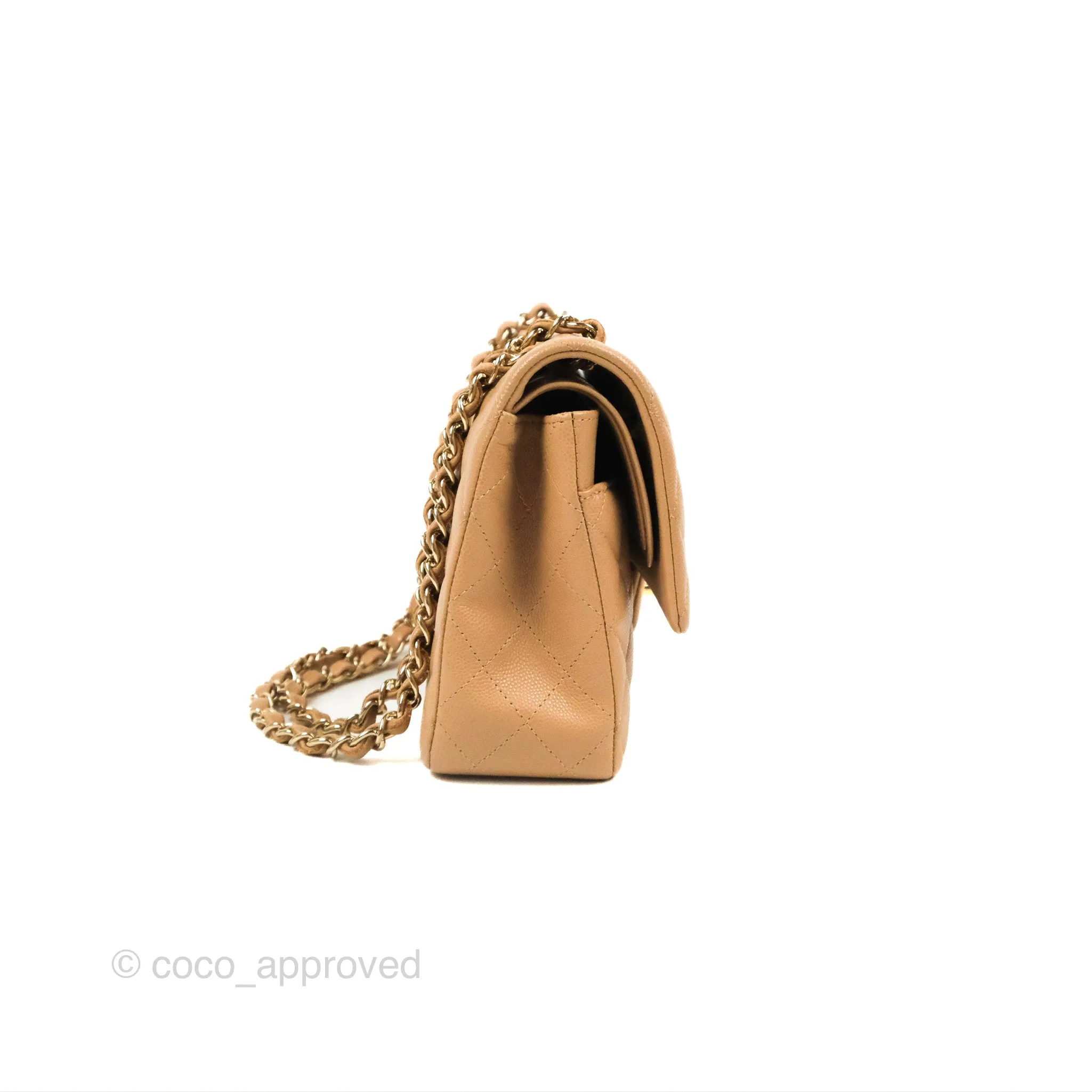 Chanel Classic M/L Medium Flap Quilted Dark Beige Caviar Gold Hardware 19B