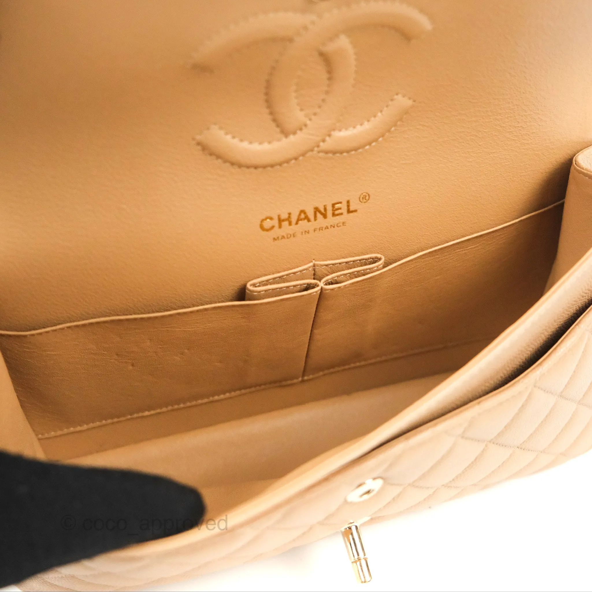 Chanel Classic M/L Medium Flap Quilted Dark Beige Caviar Gold Hardware 19B