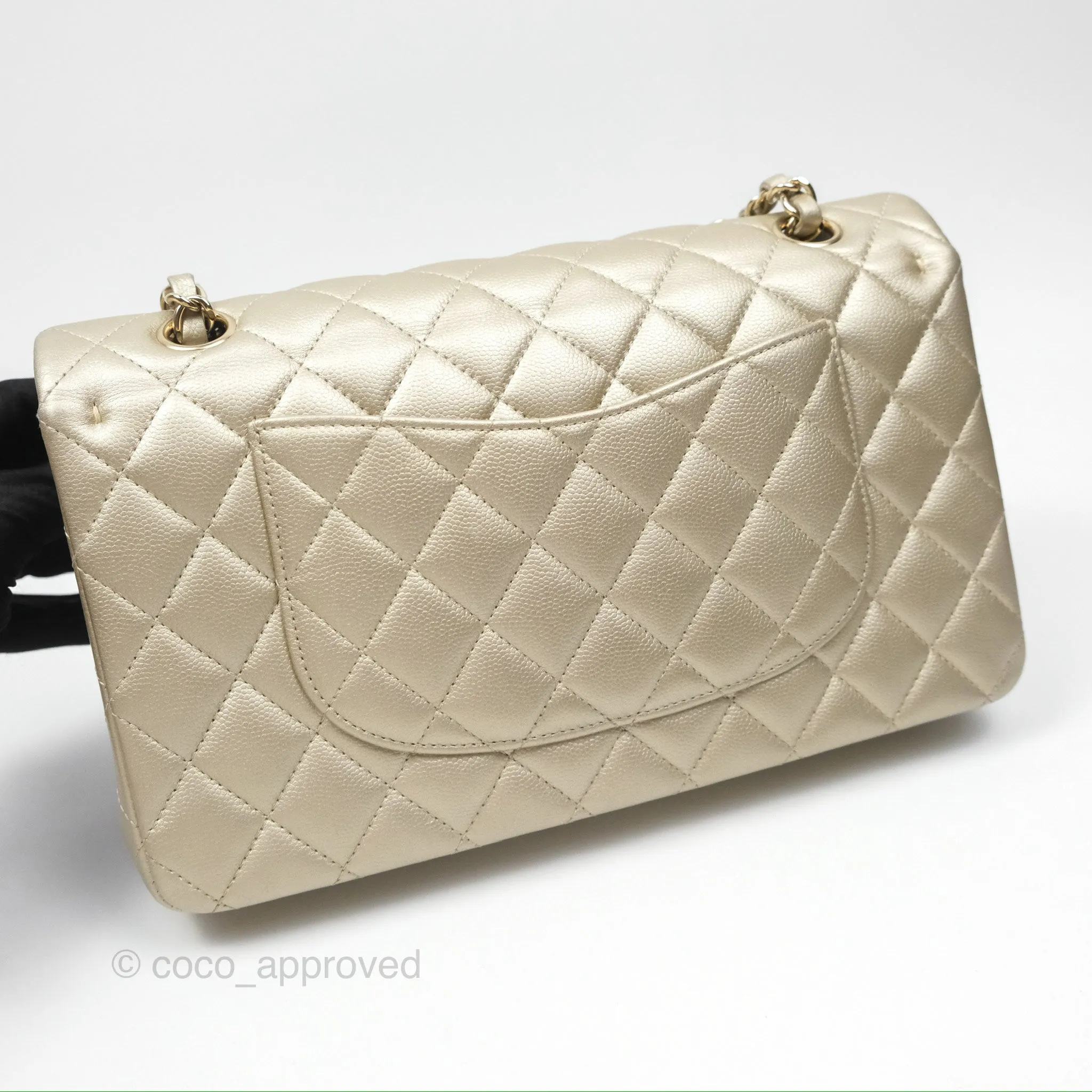 Chanel Classic M/L Medium Flap Quilted Gold Caviar Gold Gold Hardware