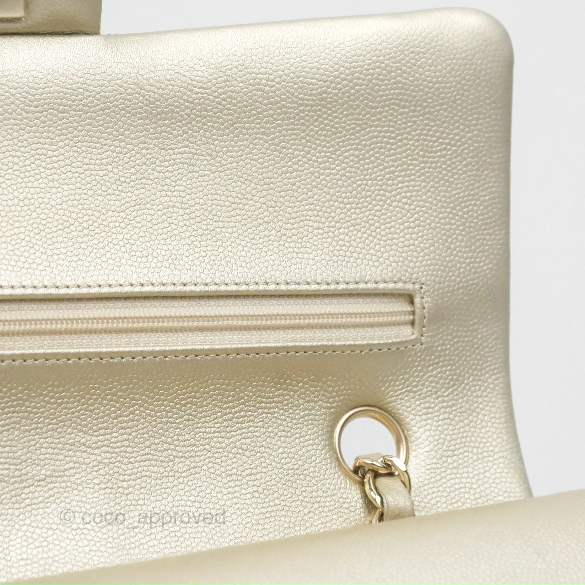 Chanel Classic M/L Medium Flap Quilted Gold Caviar Gold Gold Hardware