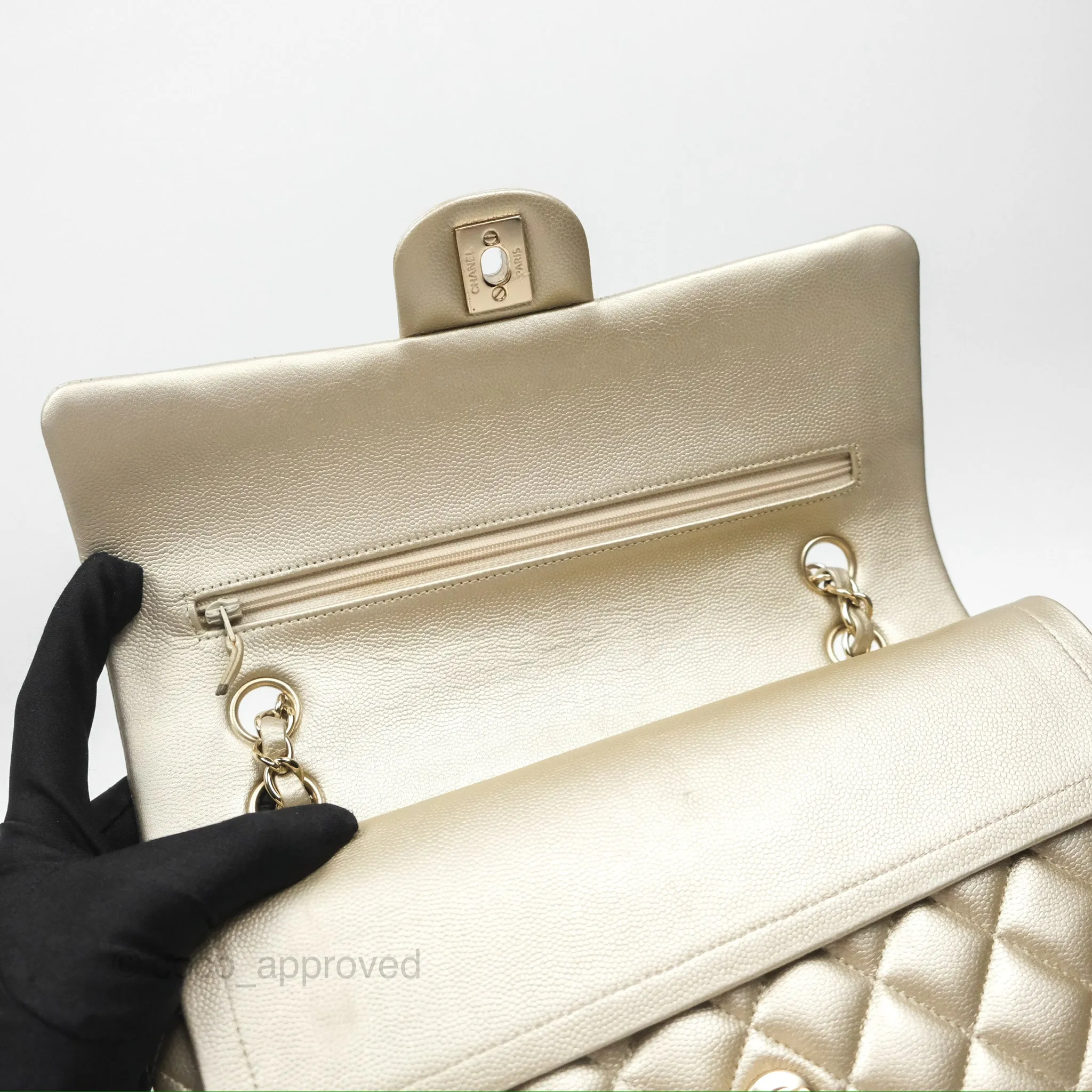 Chanel Classic M/L Medium Flap Quilted Gold Caviar Gold Gold Hardware