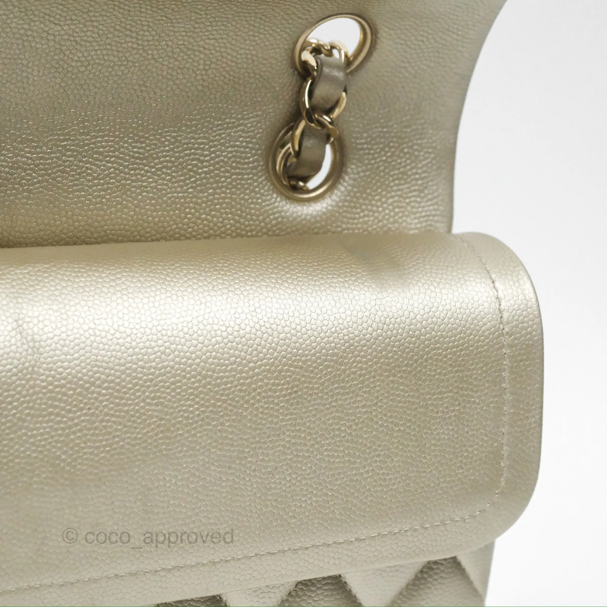 Chanel Classic M/L Medium Flap Quilted Gold Caviar Gold Gold Hardware