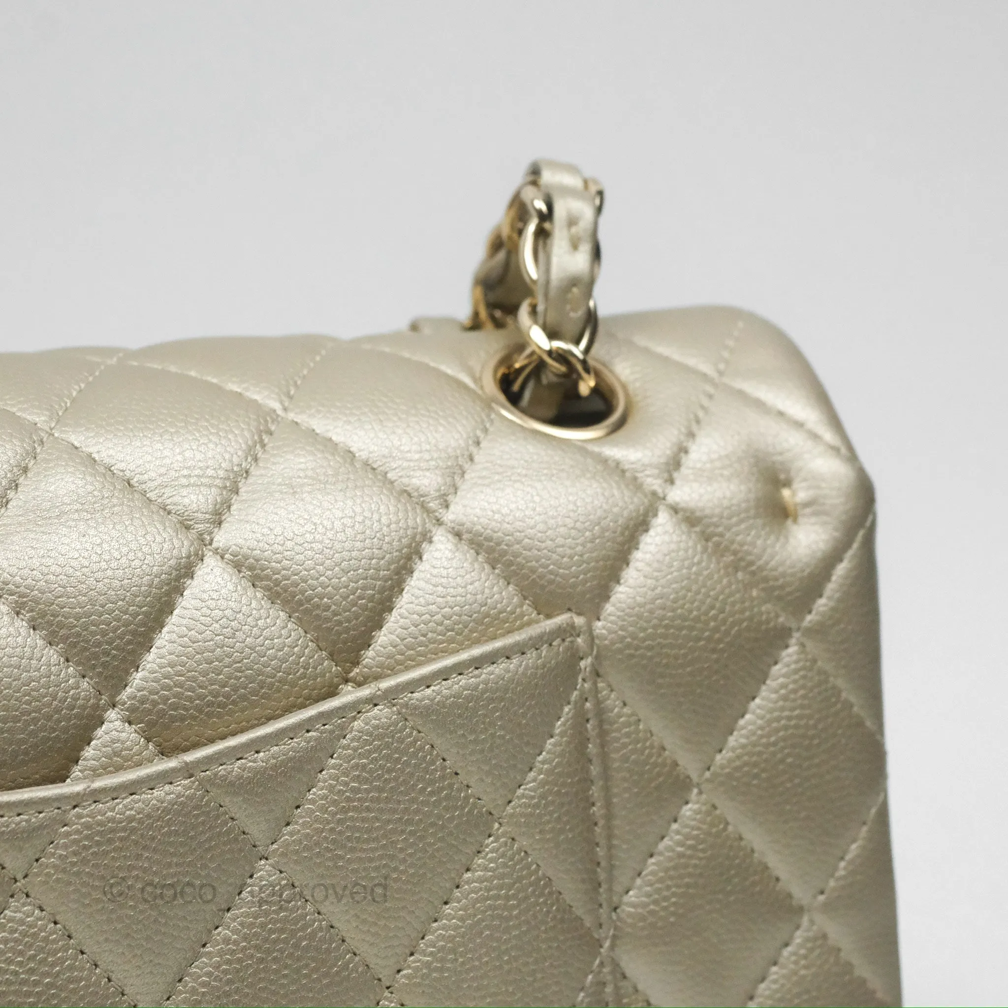 Chanel Classic M/L Medium Flap Quilted Gold Caviar Gold Gold Hardware