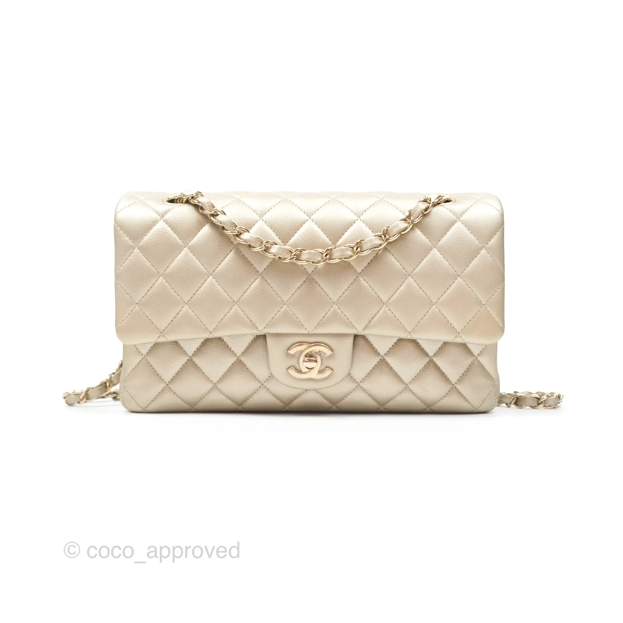 Chanel Classic M/L Medium Flap Quilted Gold Caviar Gold Gold Hardware