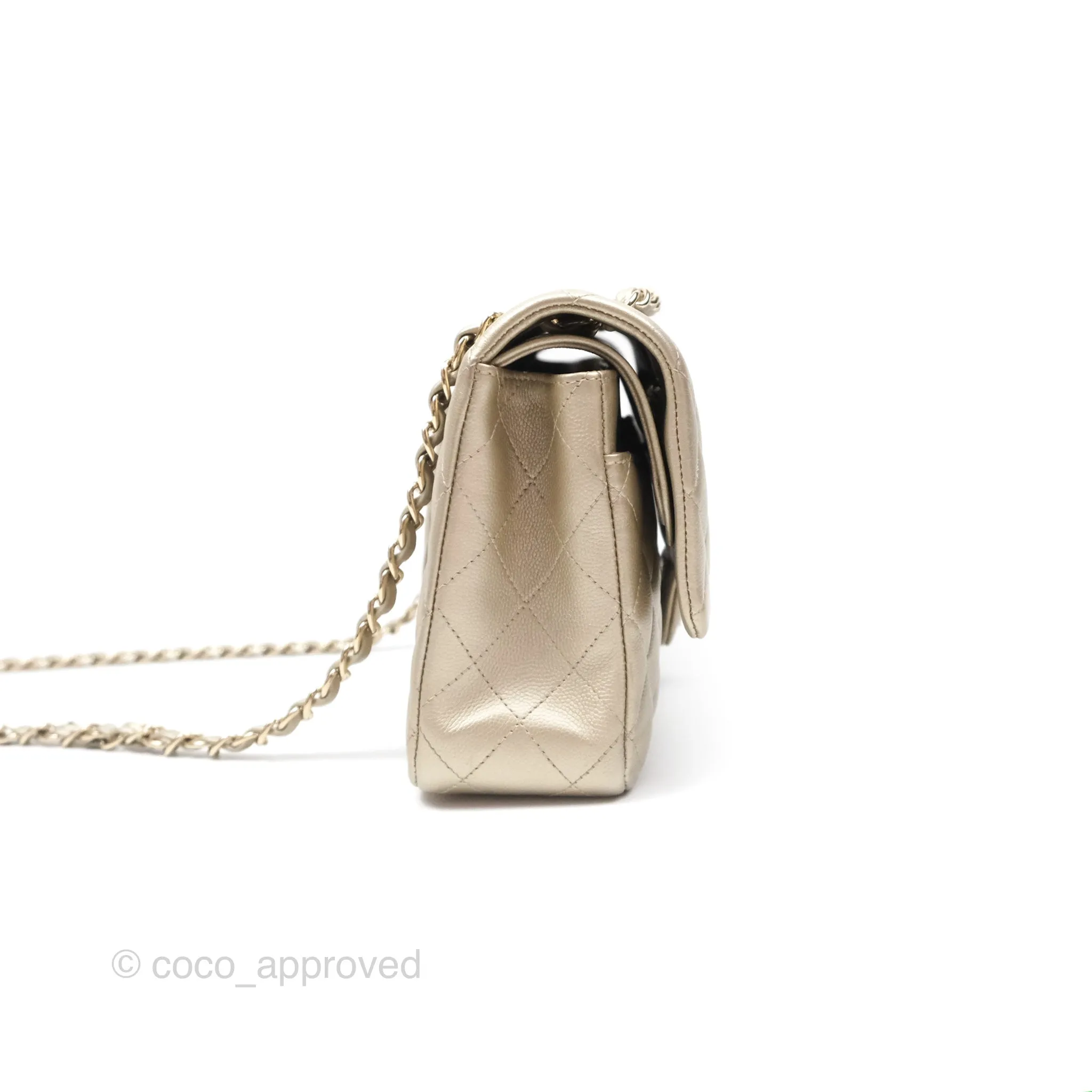 Chanel Classic M/L Medium Flap Quilted Gold Caviar Gold Gold Hardware