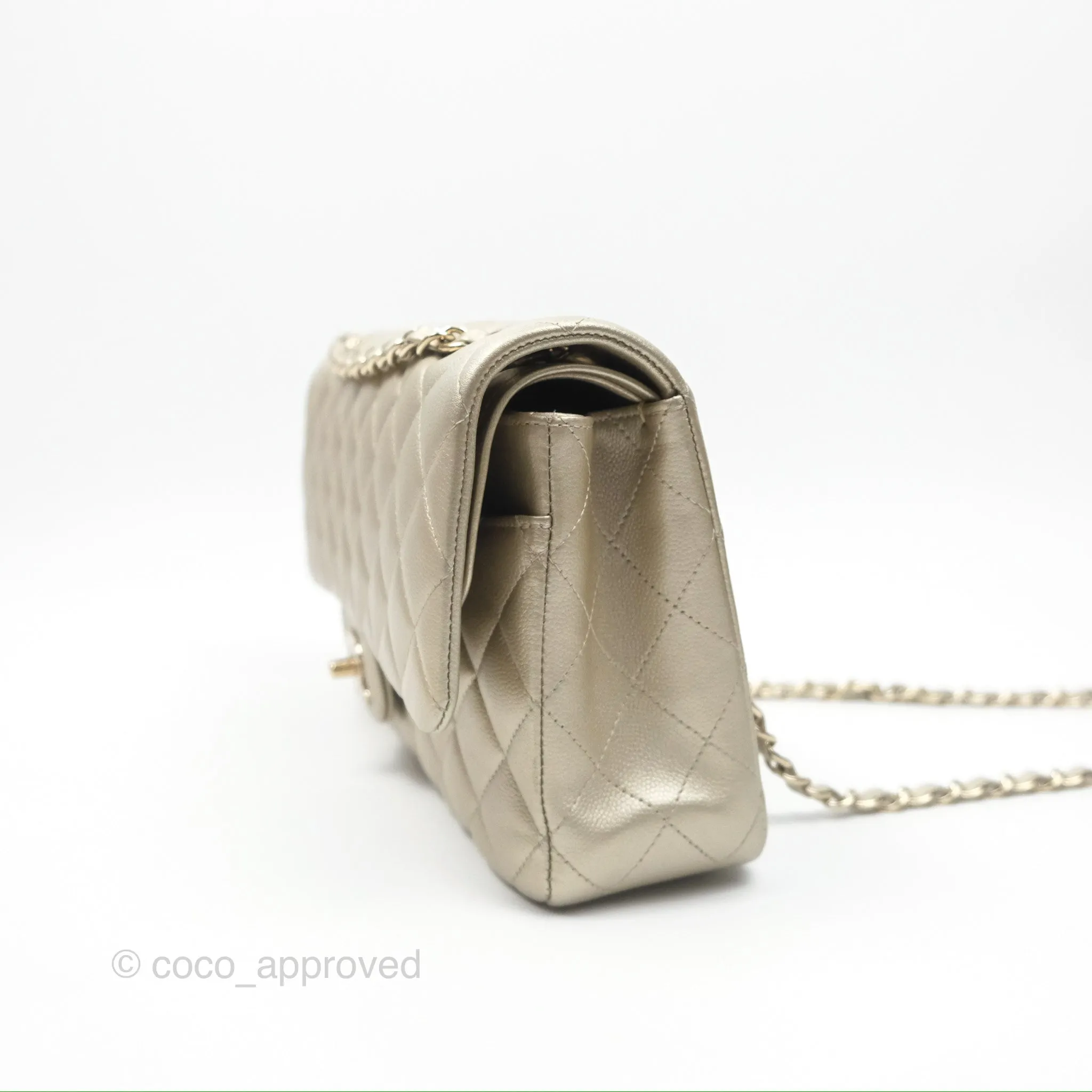 Chanel Classic M/L Medium Flap Quilted Gold Caviar Gold Gold Hardware