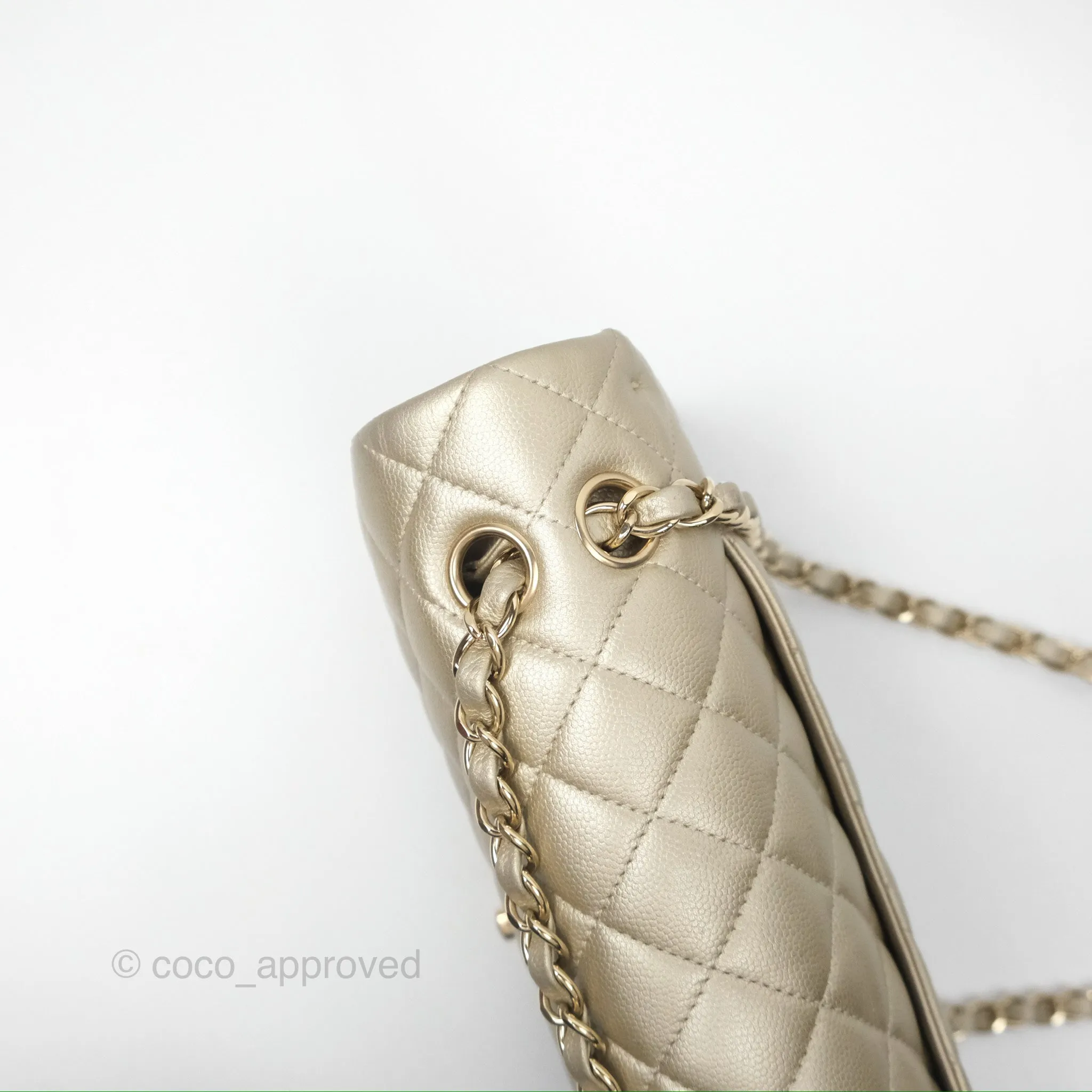 Chanel Classic M/L Medium Flap Quilted Gold Caviar Gold Gold Hardware
