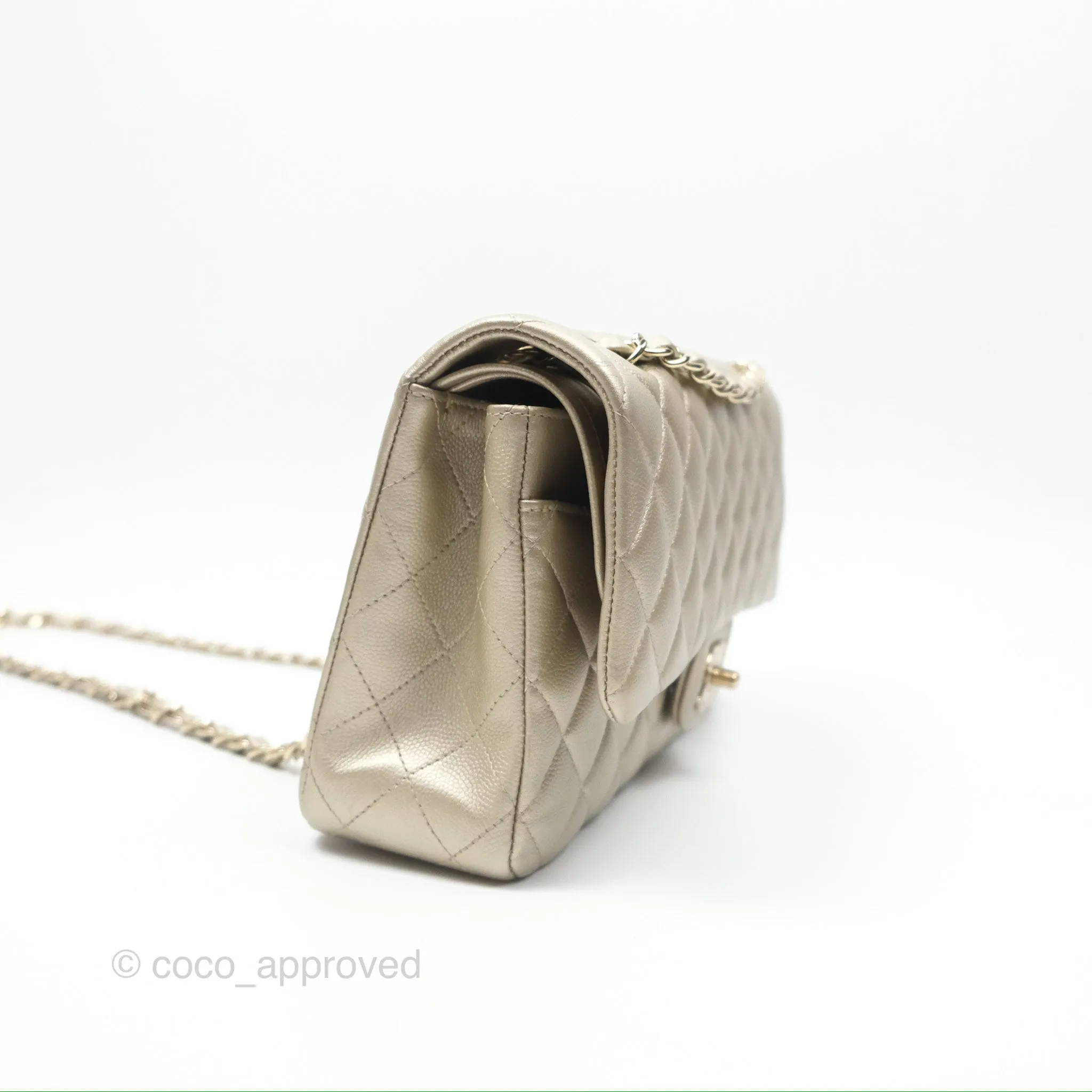 Chanel Classic M/L Medium Flap Quilted Gold Caviar Gold Gold Hardware