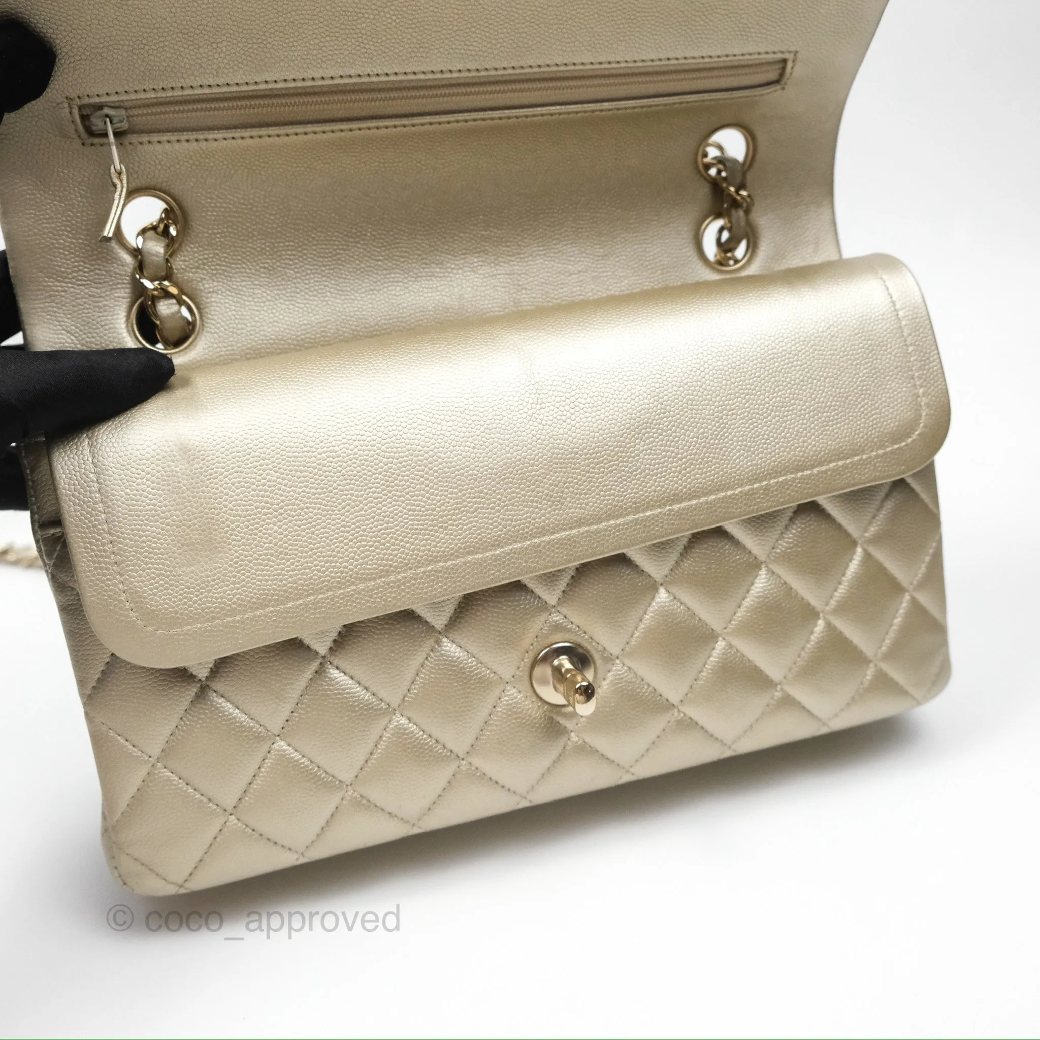 Chanel Classic M/L Medium Flap Quilted Gold Caviar Gold Gold Hardware