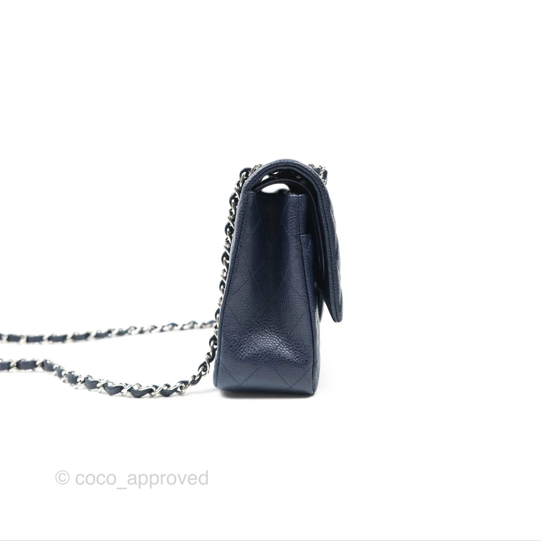 Chanel Classic M/L Medium Flap Quilted Navy Caviar Silver Hardware