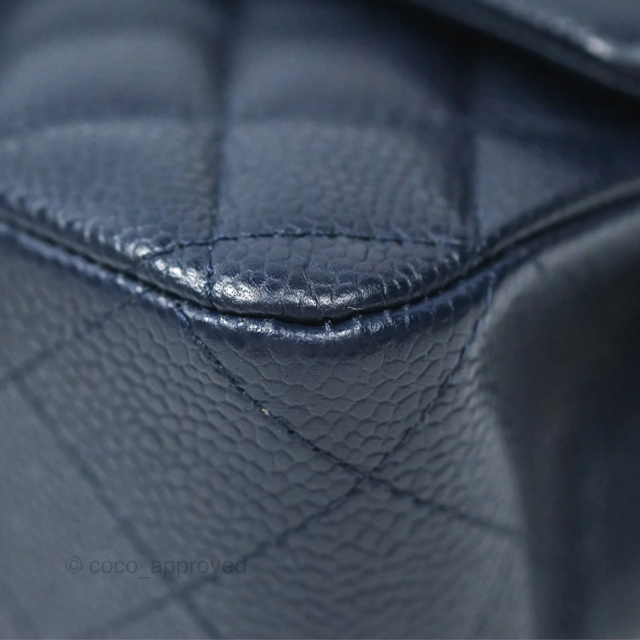 Chanel Classic M/L Medium Flap Quilted Navy Caviar Silver Hardware