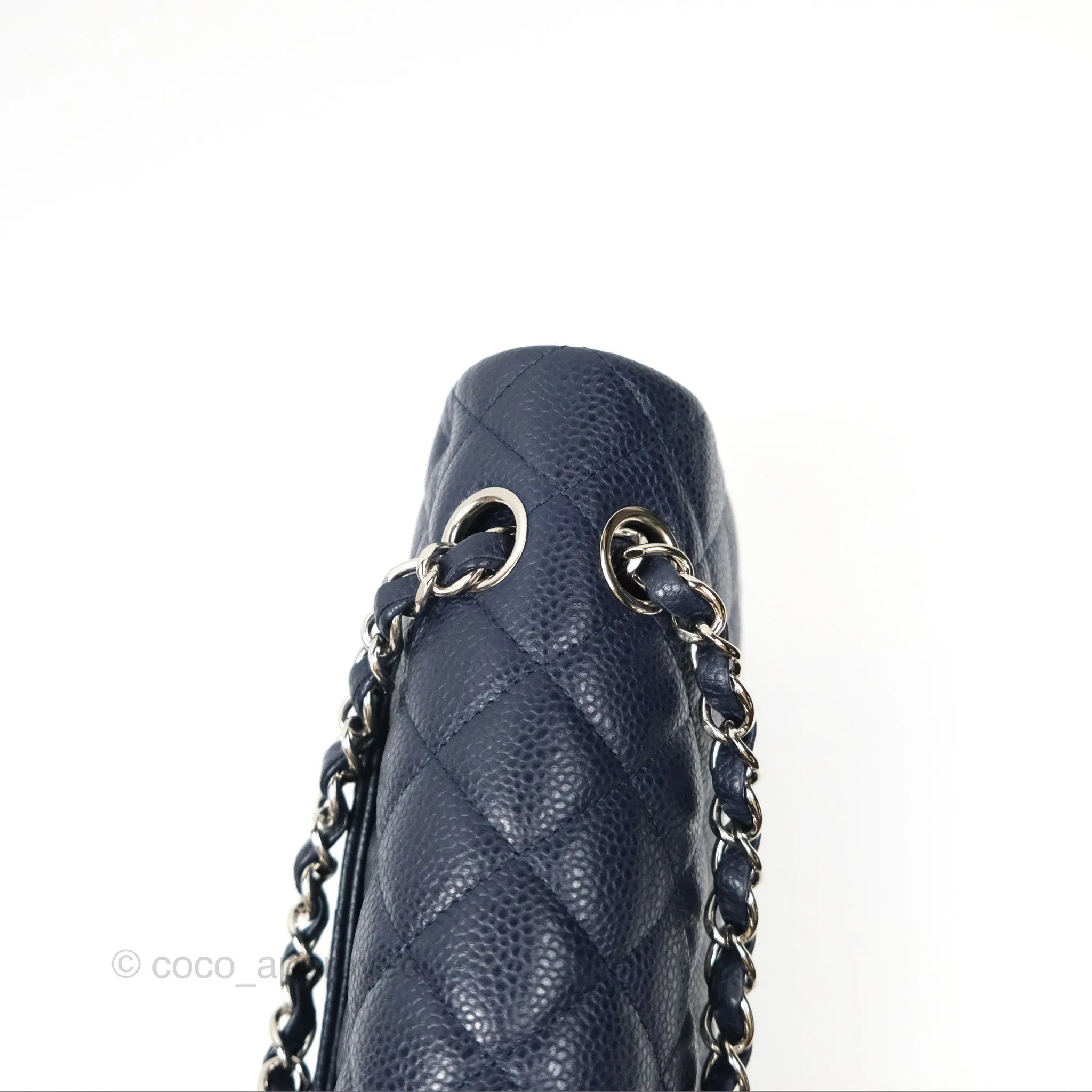 Chanel Classic M/L Medium Flap Quilted Navy Caviar Silver Hardware
