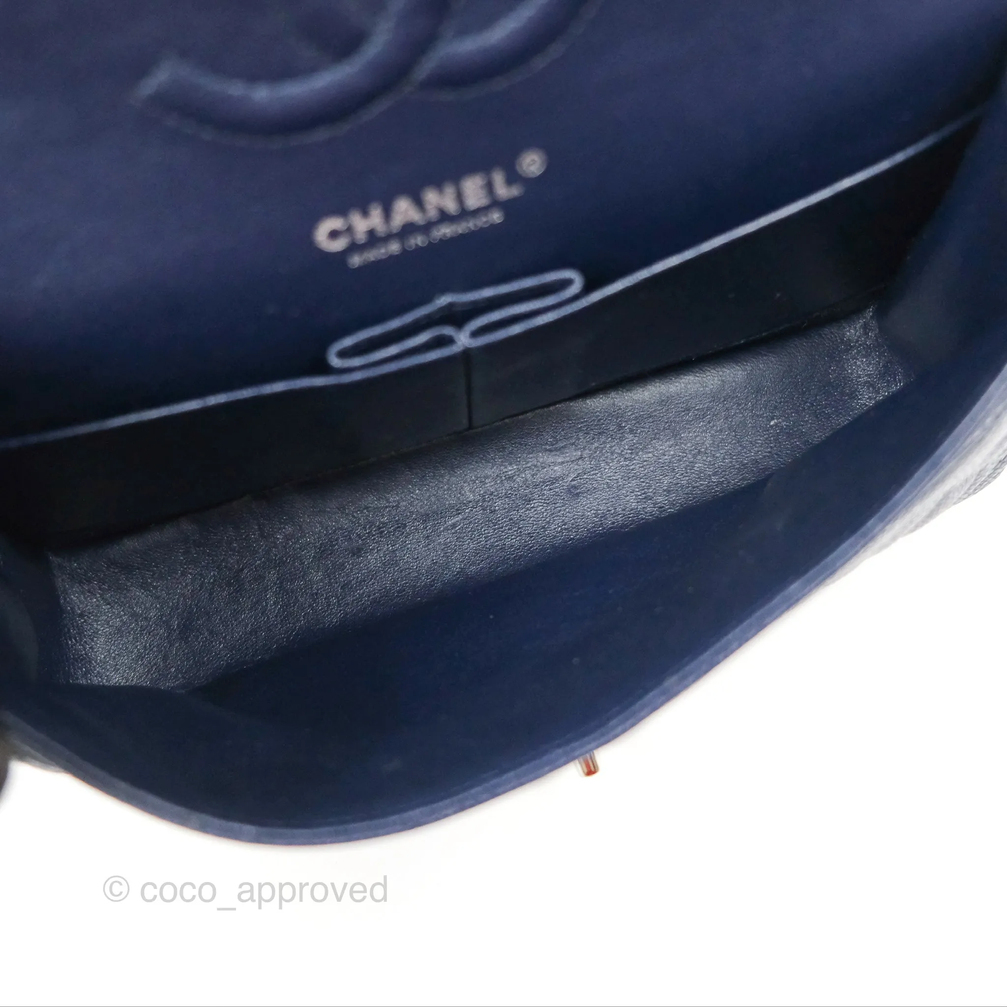 Chanel Classic M/L Medium Flap Quilted Navy Caviar Silver Hardware