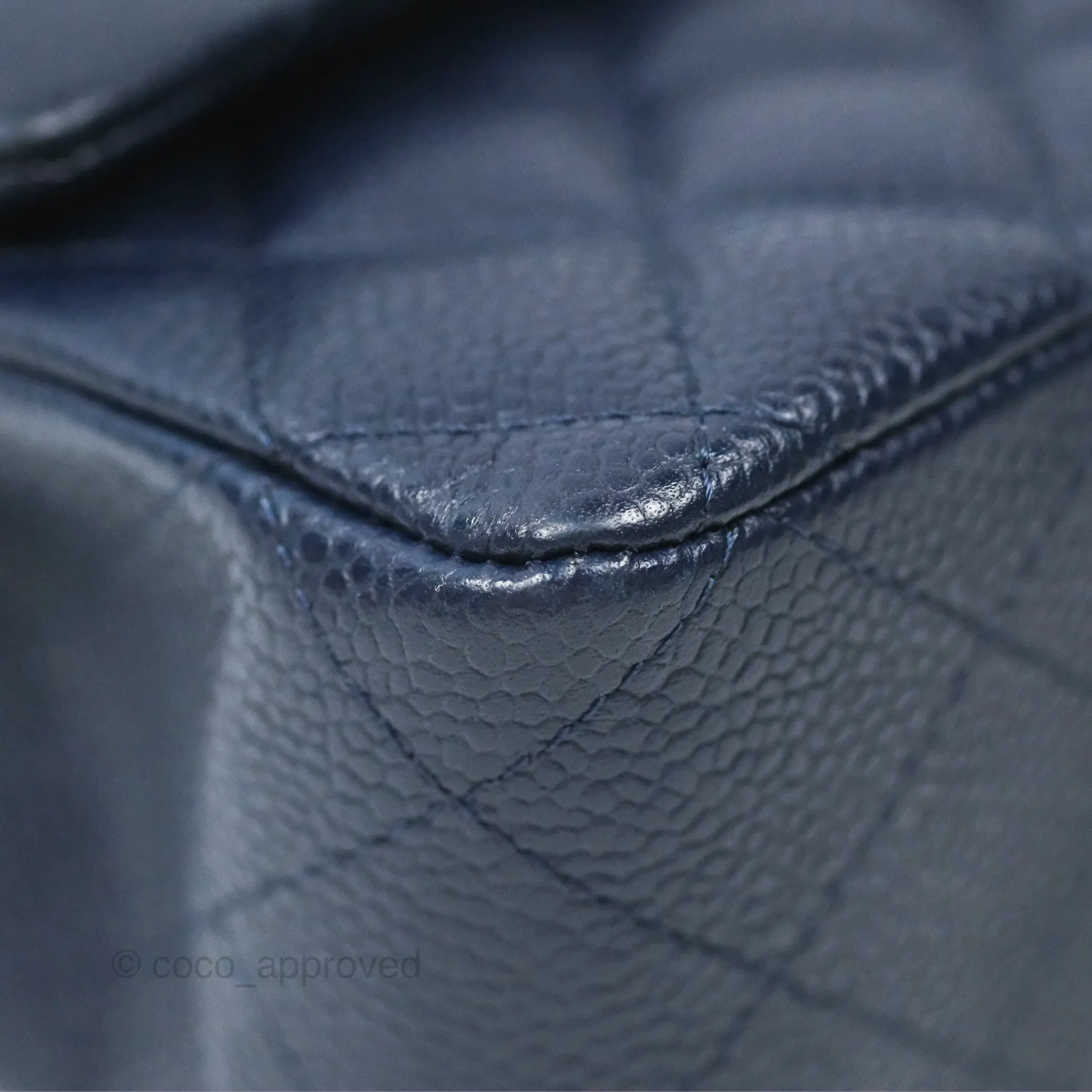 Chanel Classic M/L Medium Flap Quilted Navy Caviar Silver Hardware