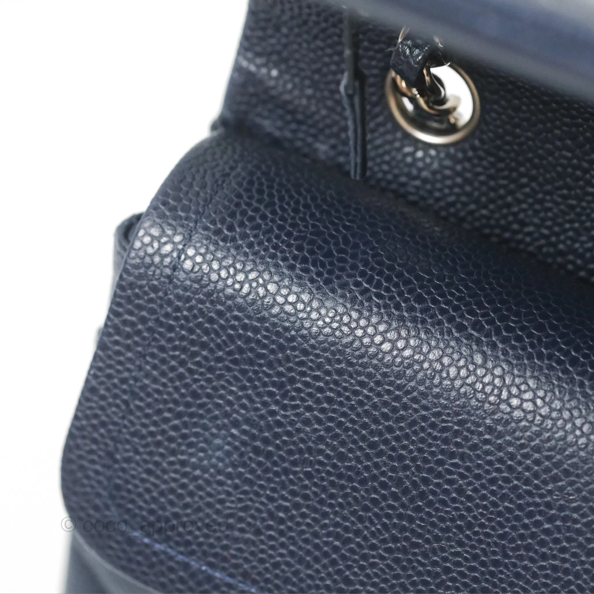 Chanel Classic M/L Medium Flap Quilted Navy Caviar Silver Hardware