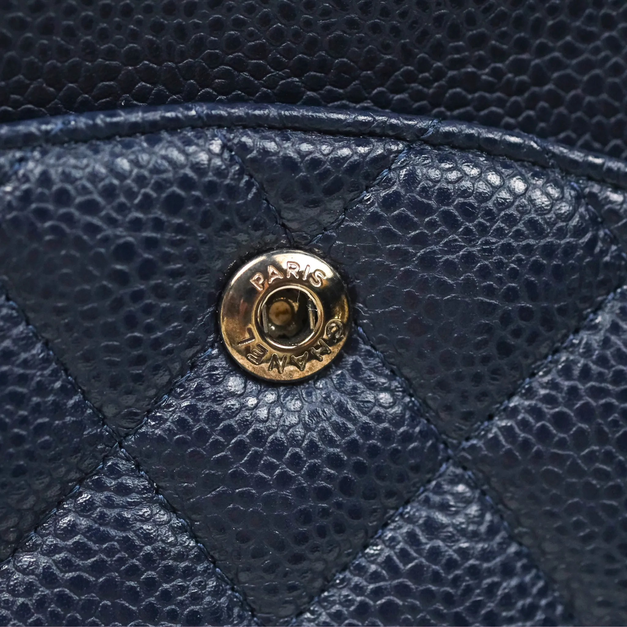 Chanel Classic M/L Medium Flap Quilted Navy Caviar Silver Hardware