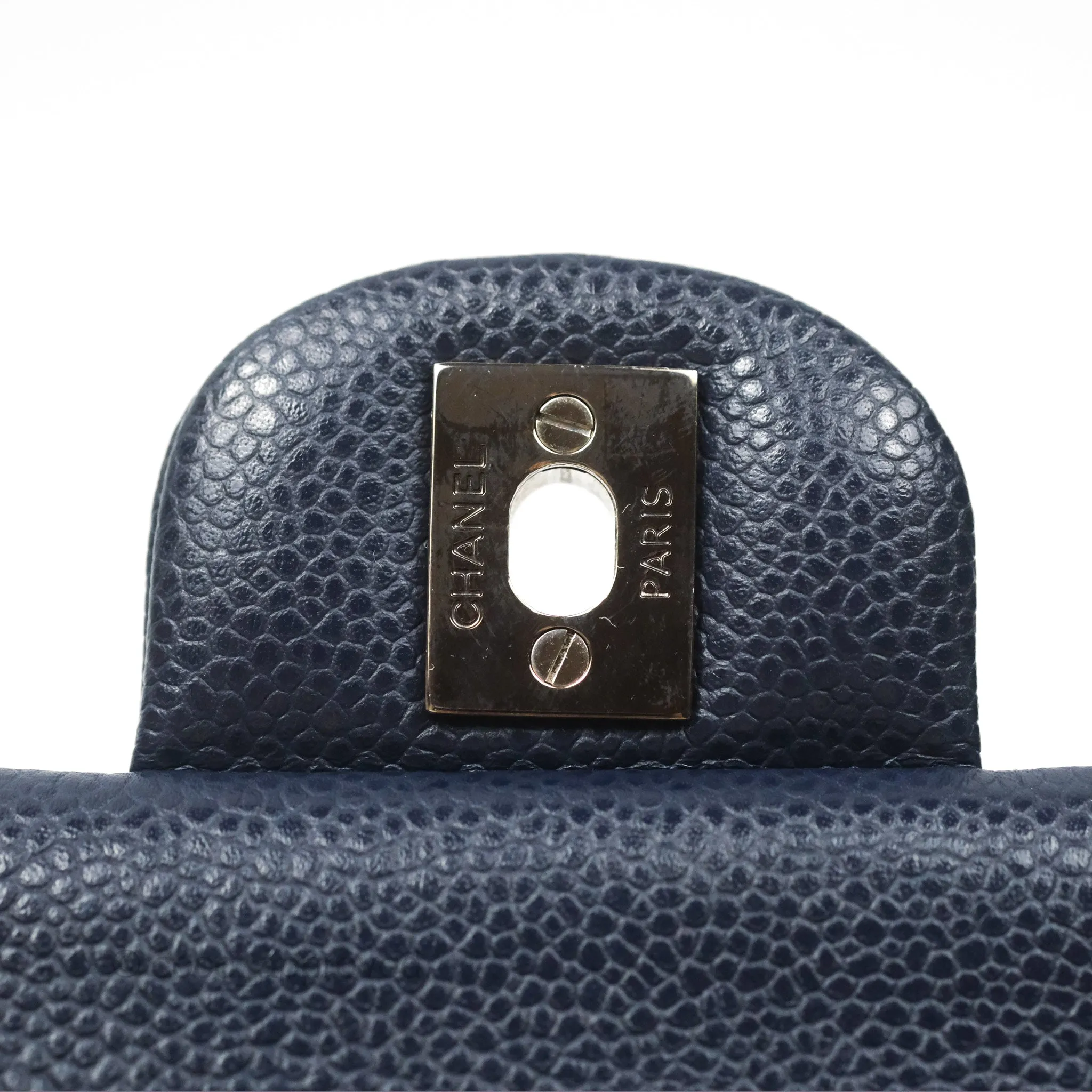 Chanel Classic M/L Medium Flap Quilted Navy Caviar Silver Hardware
