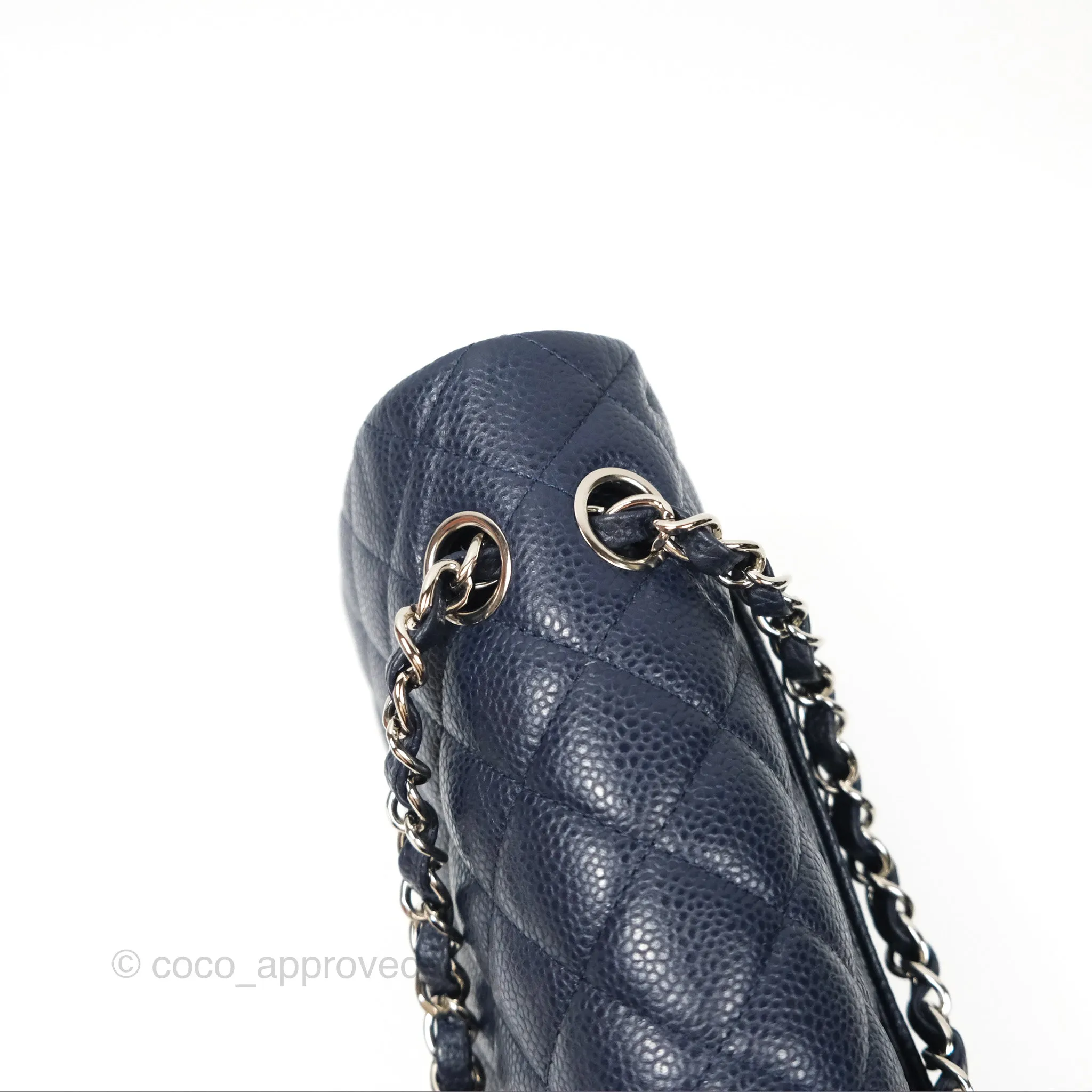 Chanel Classic M/L Medium Flap Quilted Navy Caviar Silver Hardware