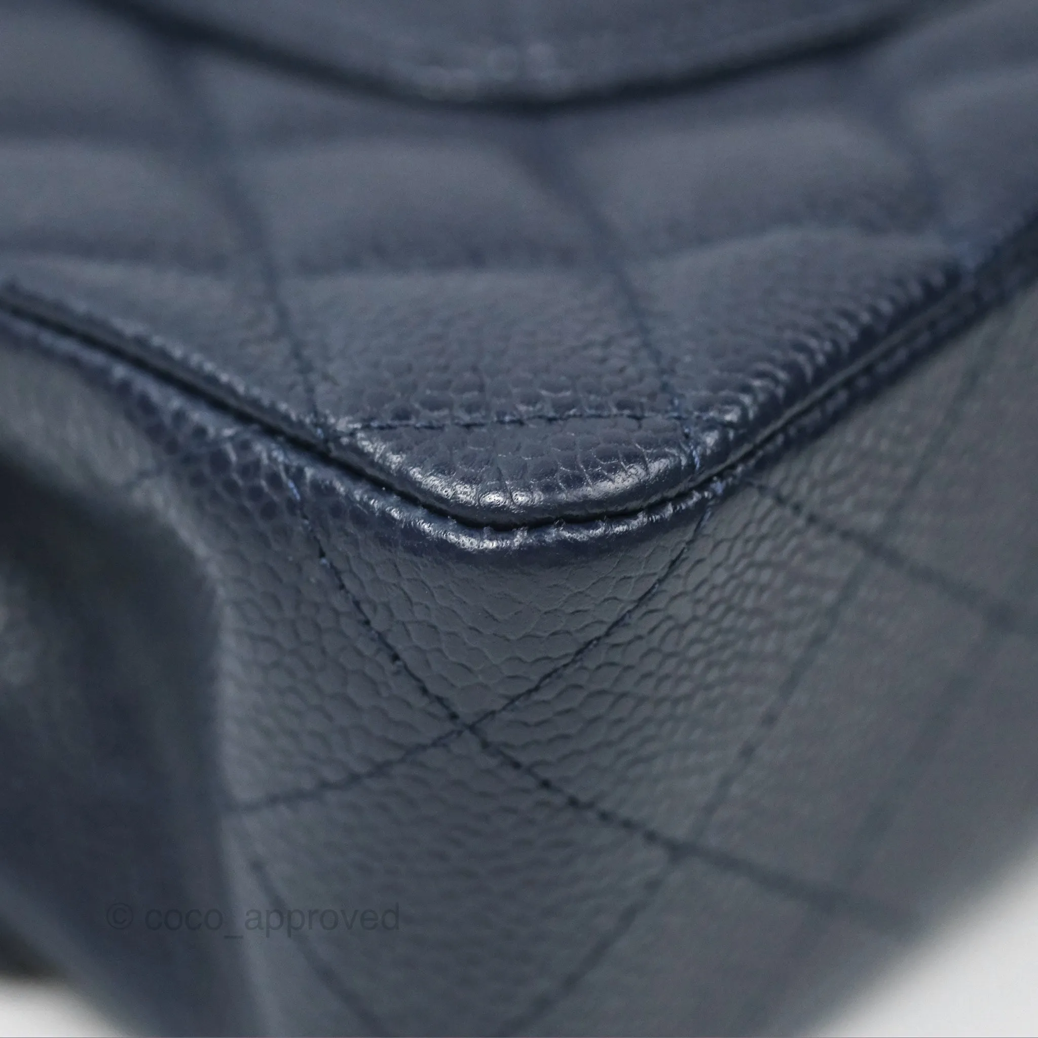 Chanel Classic M/L Medium Flap Quilted Navy Caviar Silver Hardware