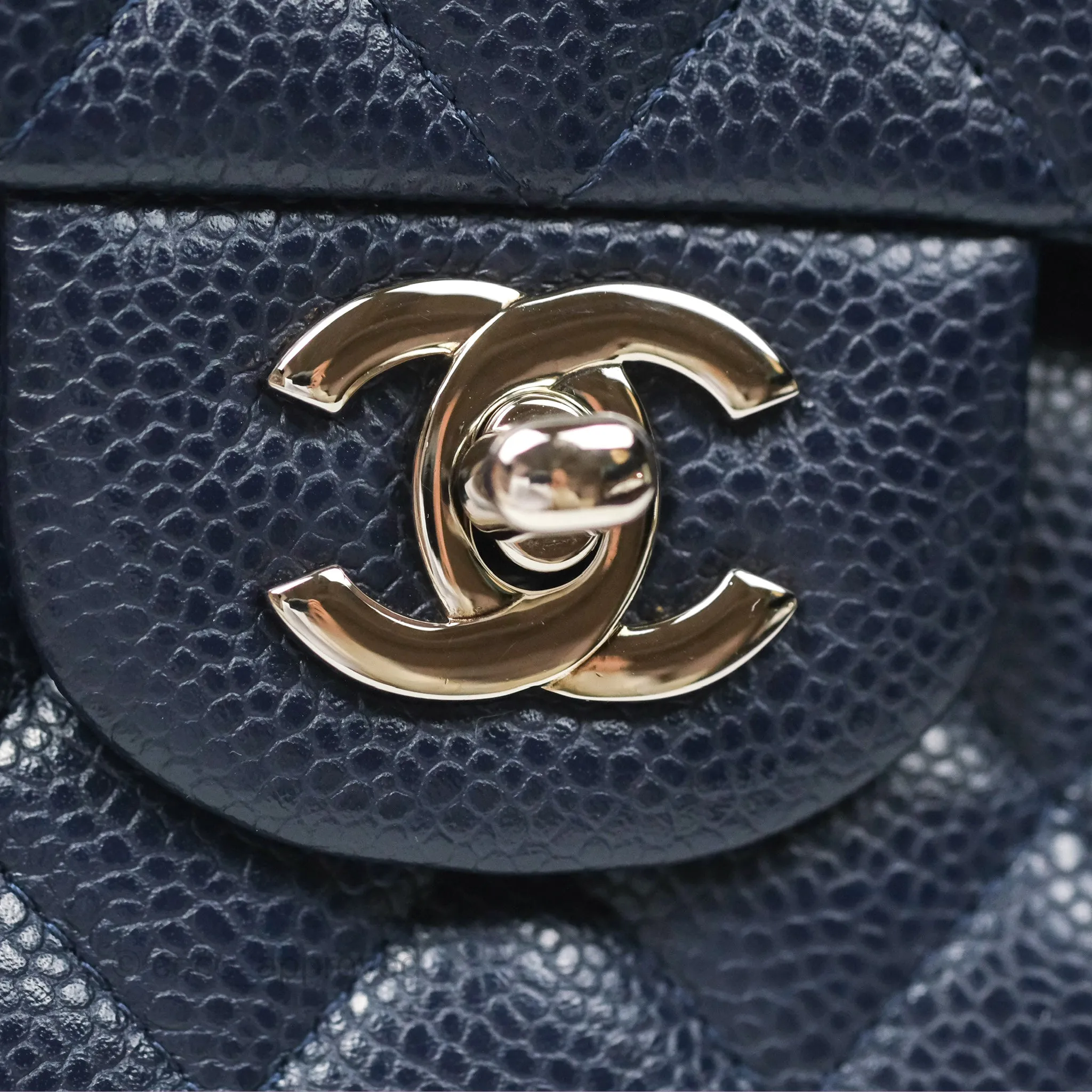 Chanel Classic M/L Medium Flap Quilted Navy Caviar Silver Hardware