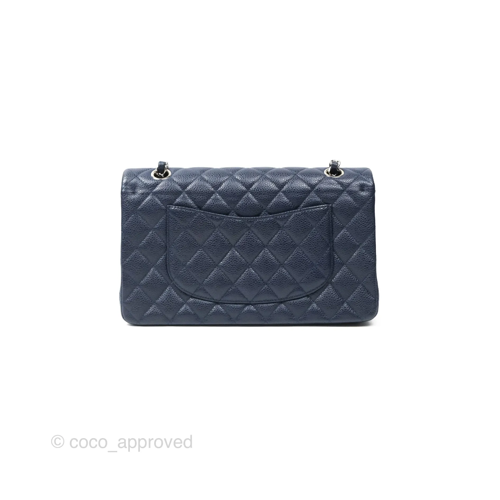 Chanel Classic M/L Medium Flap Quilted Navy Caviar Silver Hardware