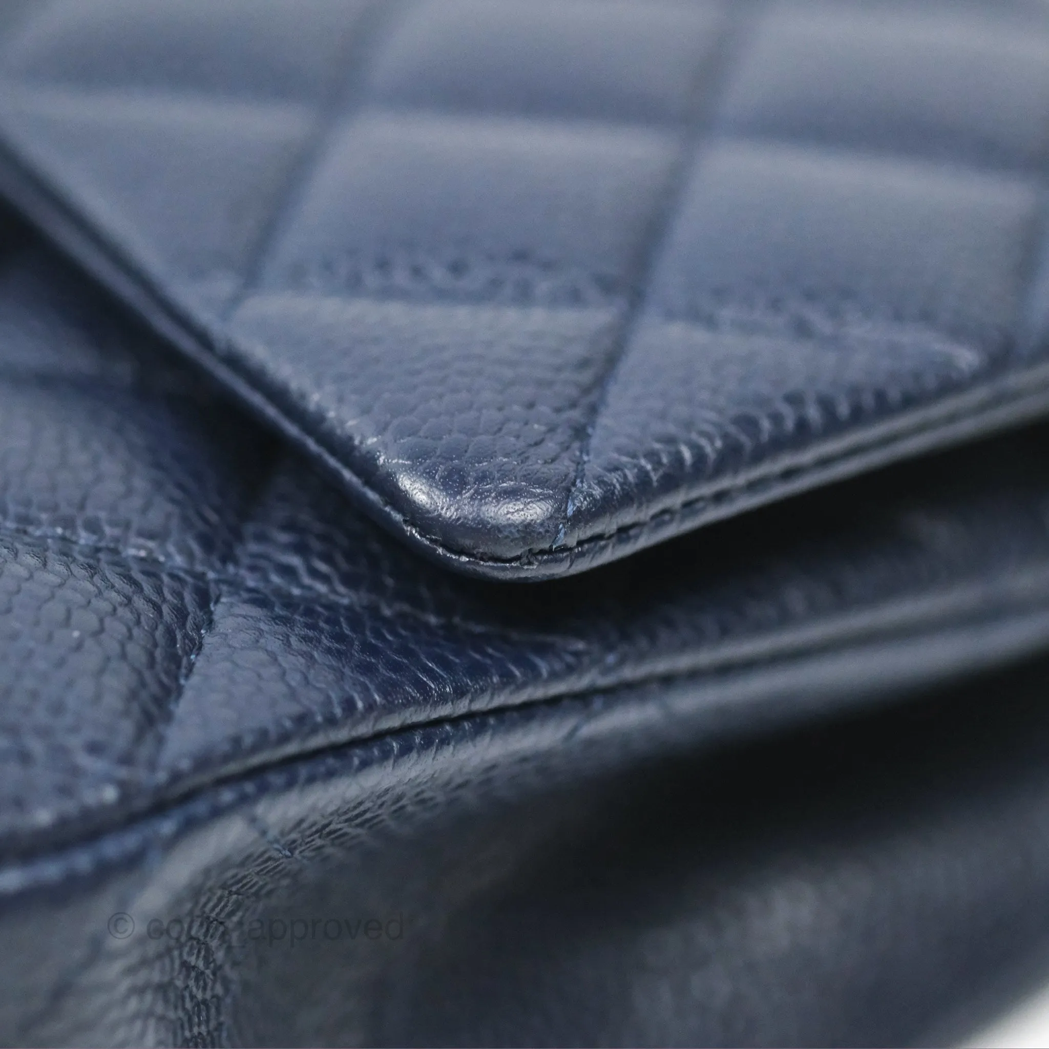 Chanel Classic M/L Medium Flap Quilted Navy Caviar Silver Hardware
