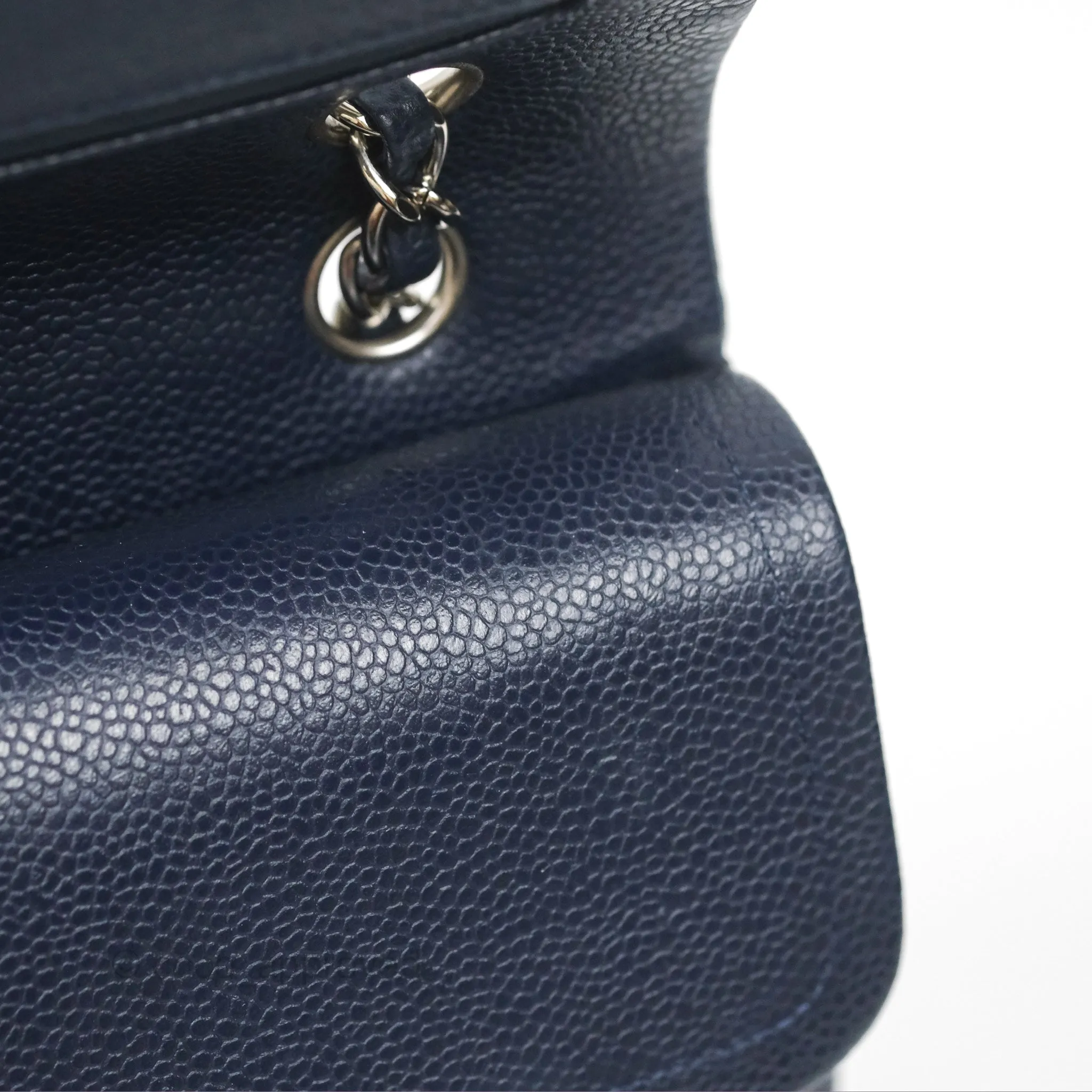 Chanel Classic M/L Medium Flap Quilted Navy Caviar Silver Hardware