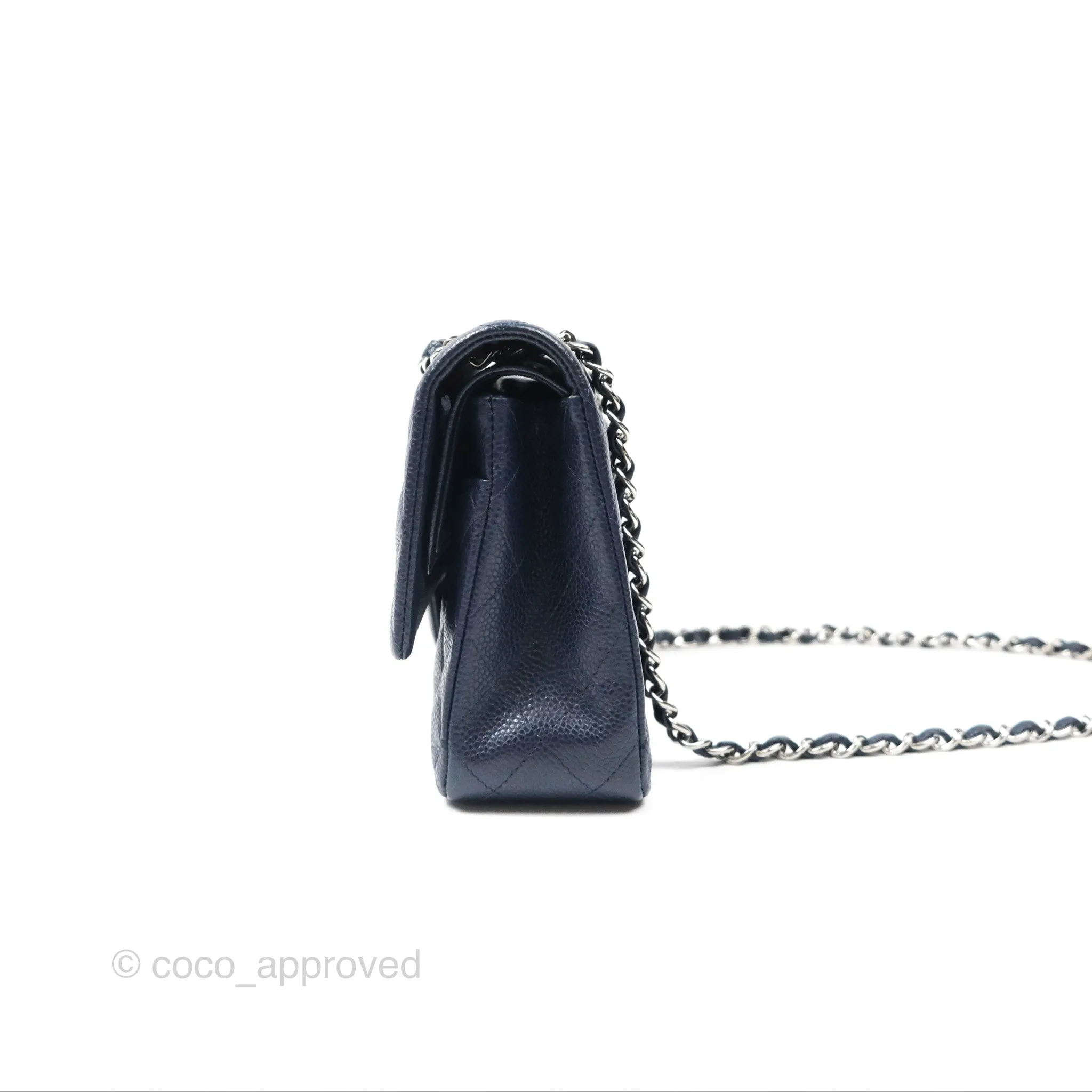 Chanel Classic M/L Medium Flap Quilted Navy Caviar Silver Hardware