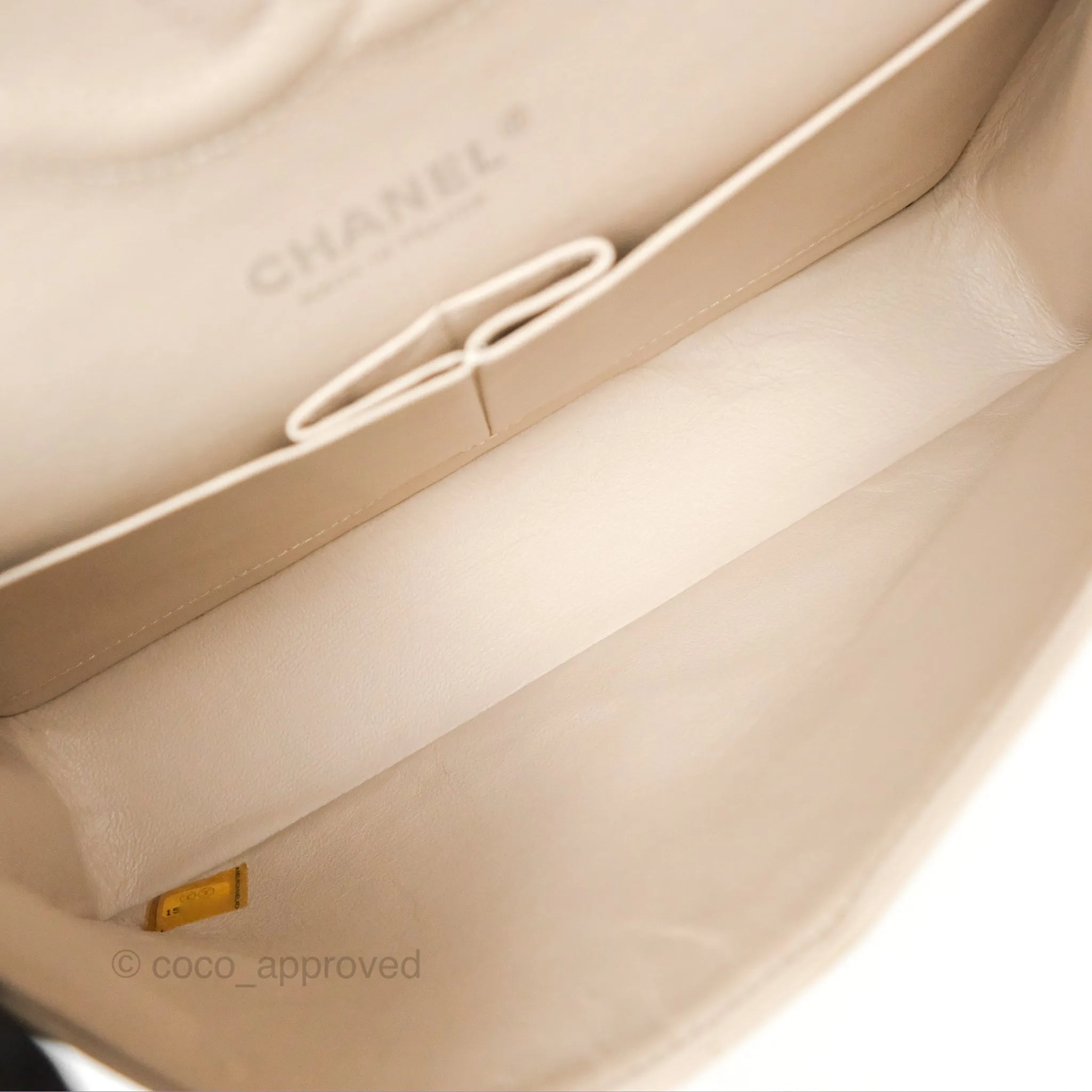 Chanel Classic M/L Medium Flap Quilted Pale Beige Lambskin Gun Metal
