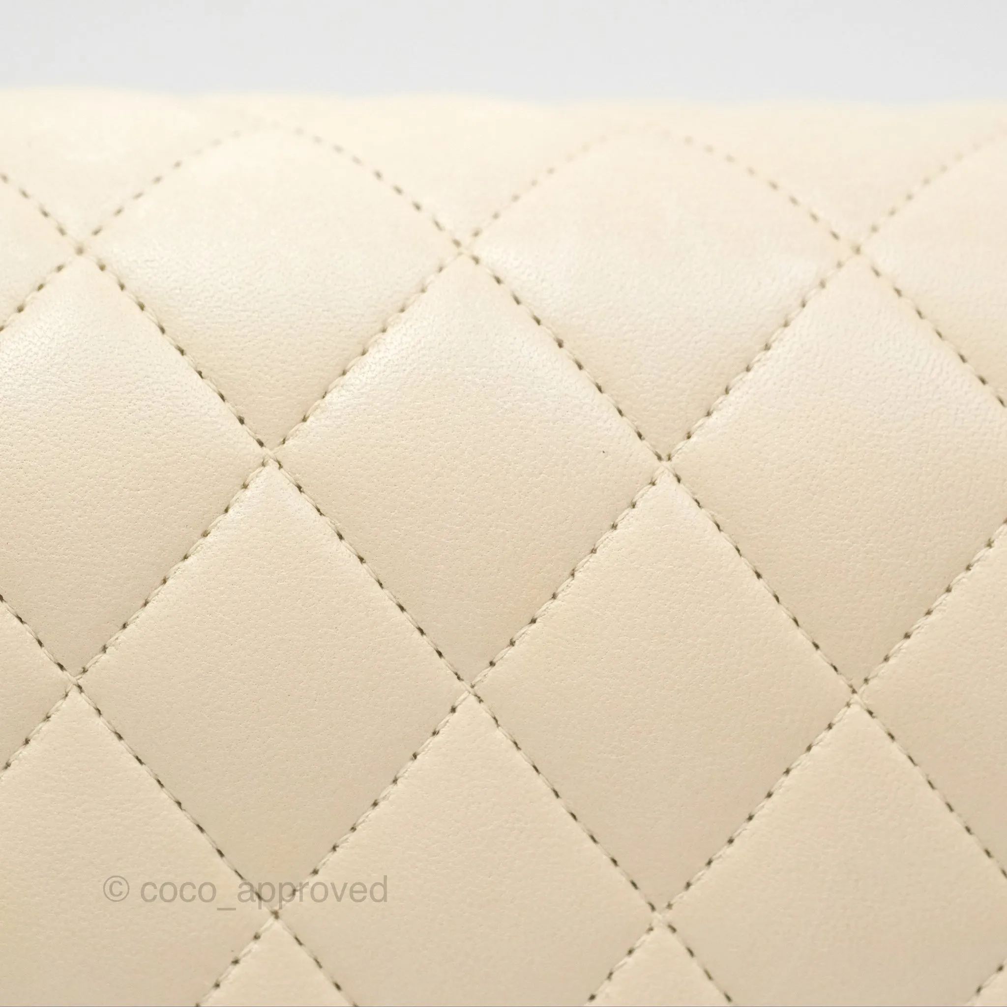 Chanel Classic M/L Medium Flap Quilted Pale Beige Lambskin Gun Metal