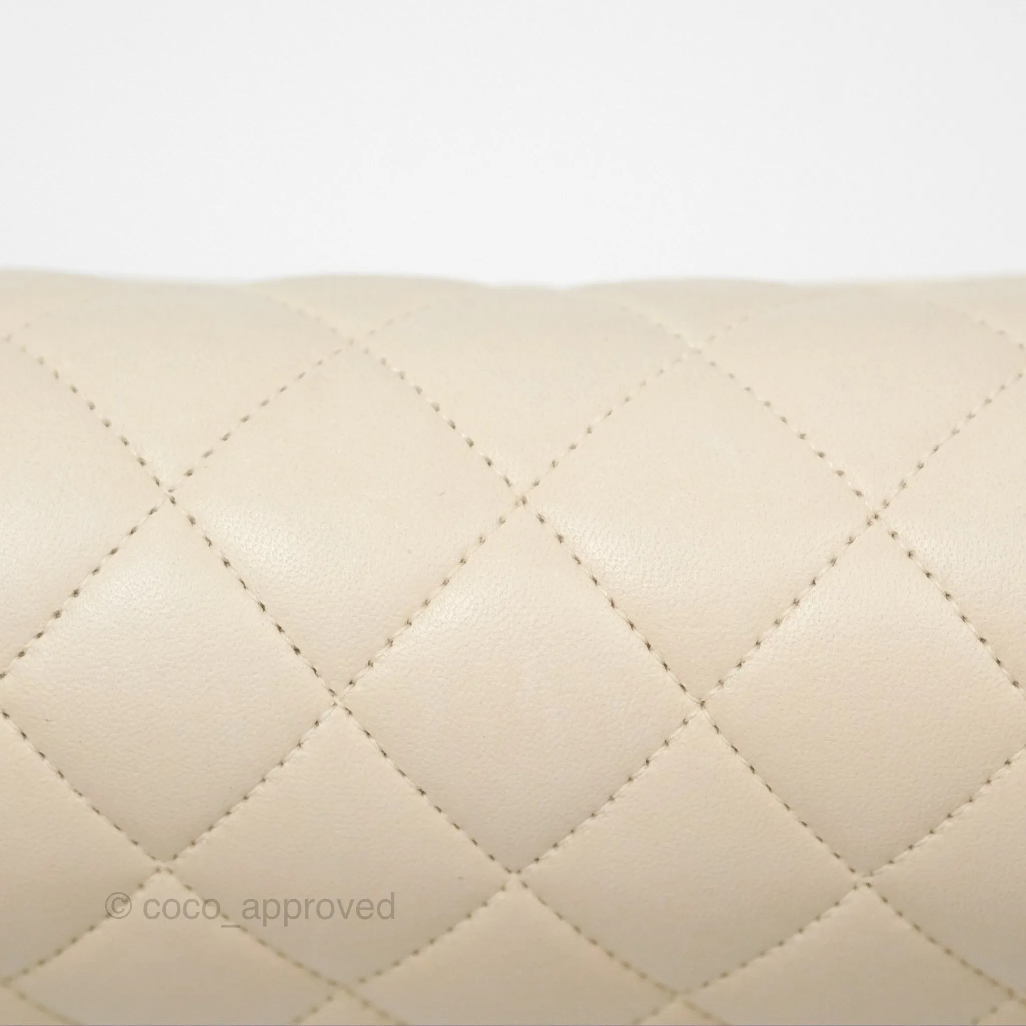 Chanel Classic M/L Medium Flap Quilted Pale Beige Lambskin Gun Metal