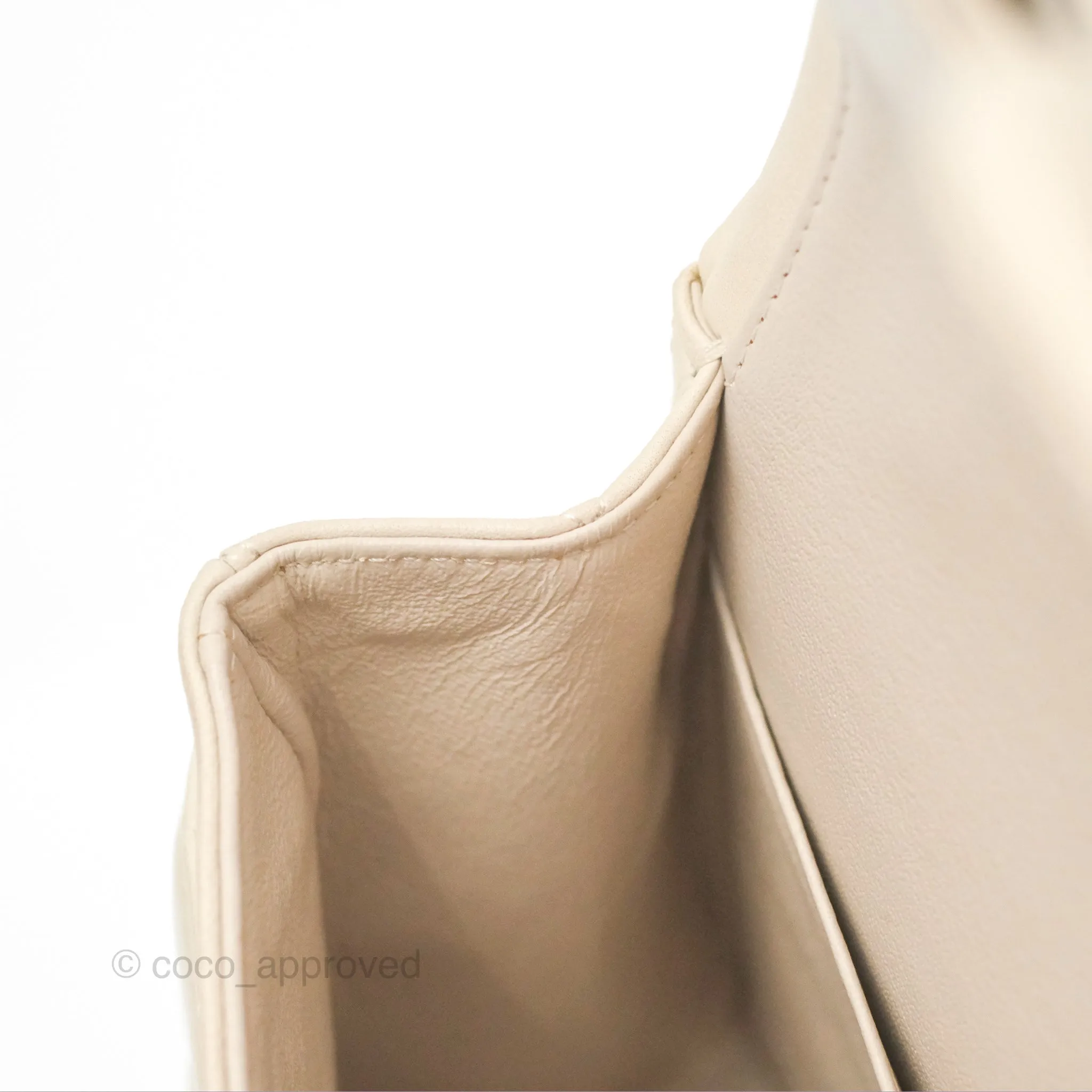 Chanel Classic M/L Medium Flap Quilted Pale Beige Lambskin Gun Metal